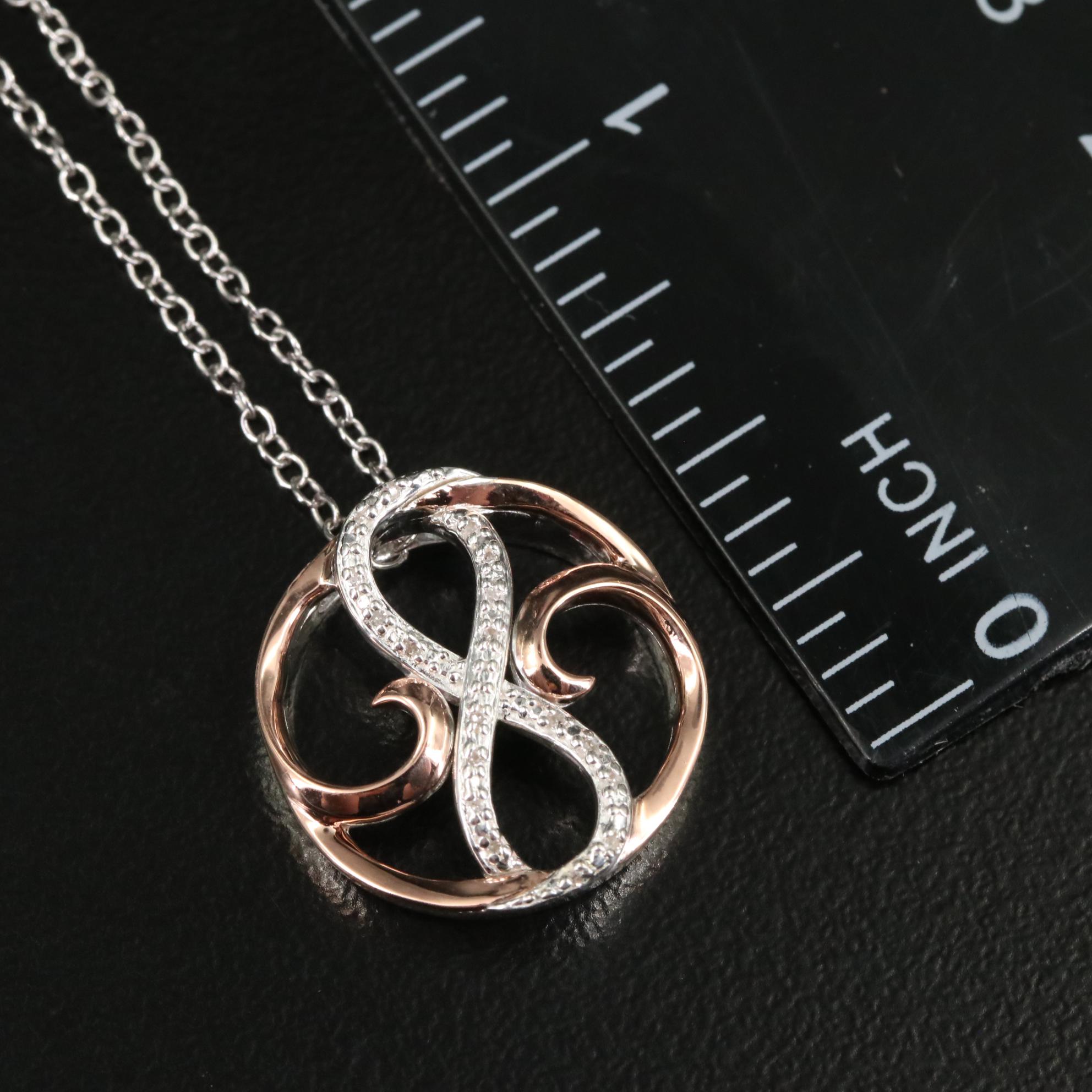 Sterling Diamond Infinity Symbol in Circle Pendant Necklace with 10K Accent