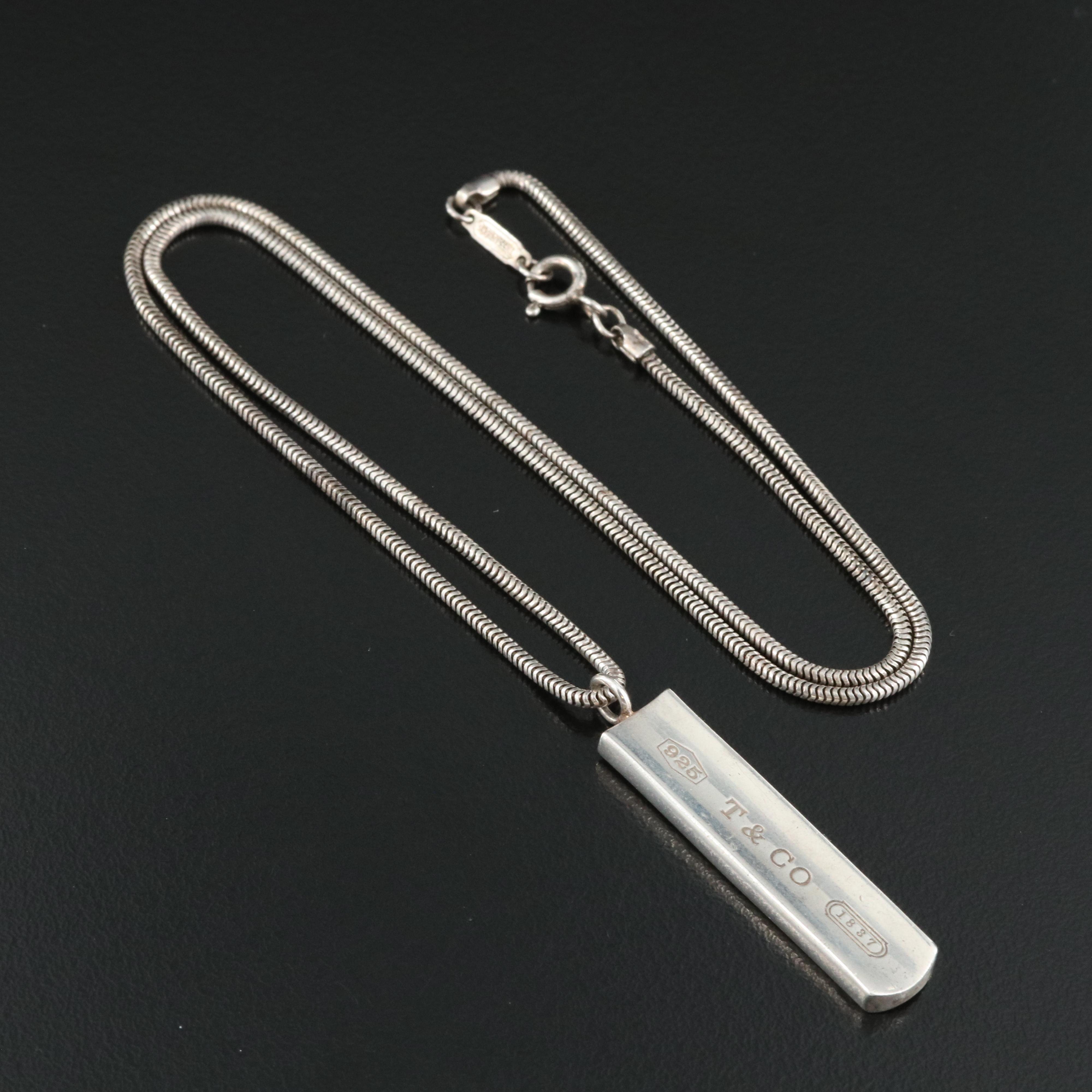 Tiffany & Co. "1837" Sterling Bar Pendant Necklace