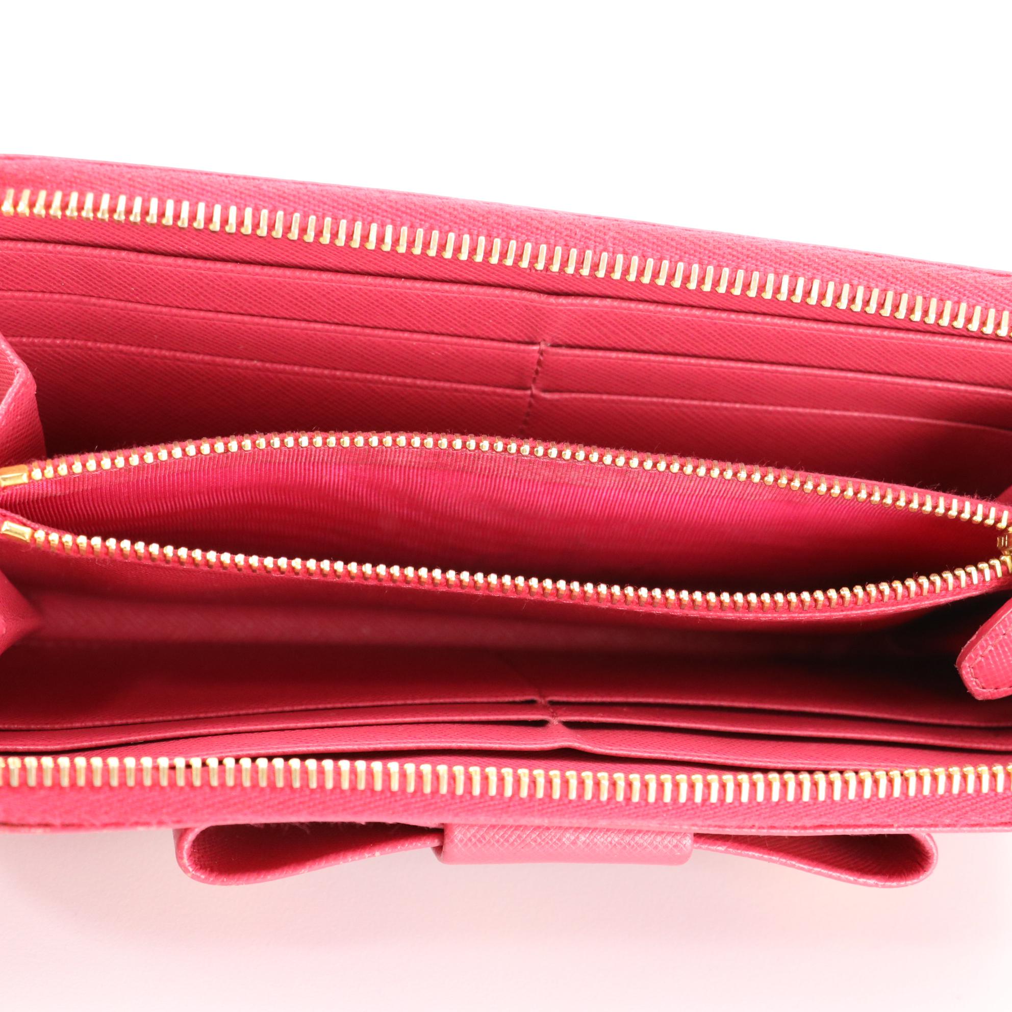 Prada Zip-Around Bow Wallet 1M0506 in Saffiano Leather