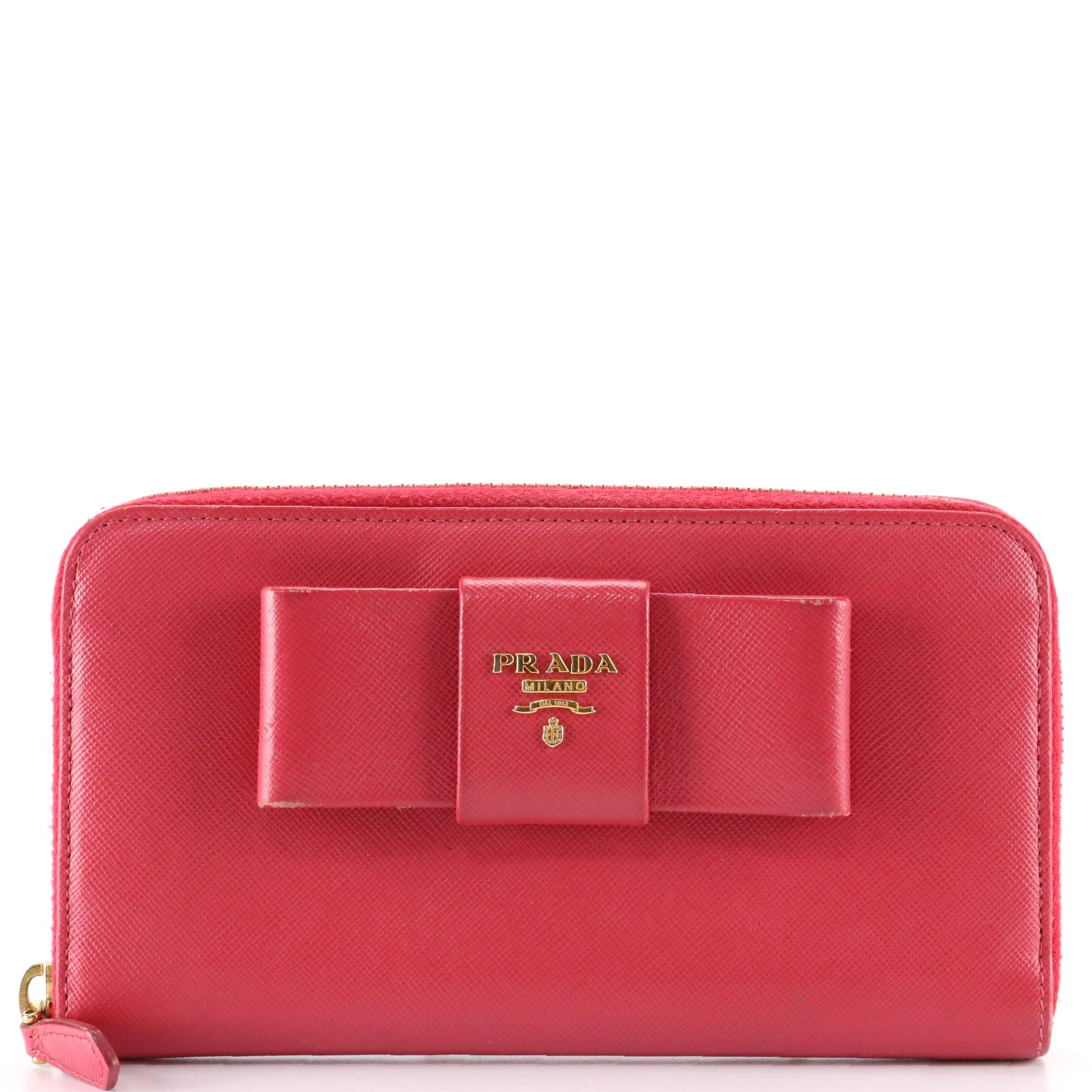 Prada Zip-Around Bow Wallet 1M0506 in Saffiano Leather
