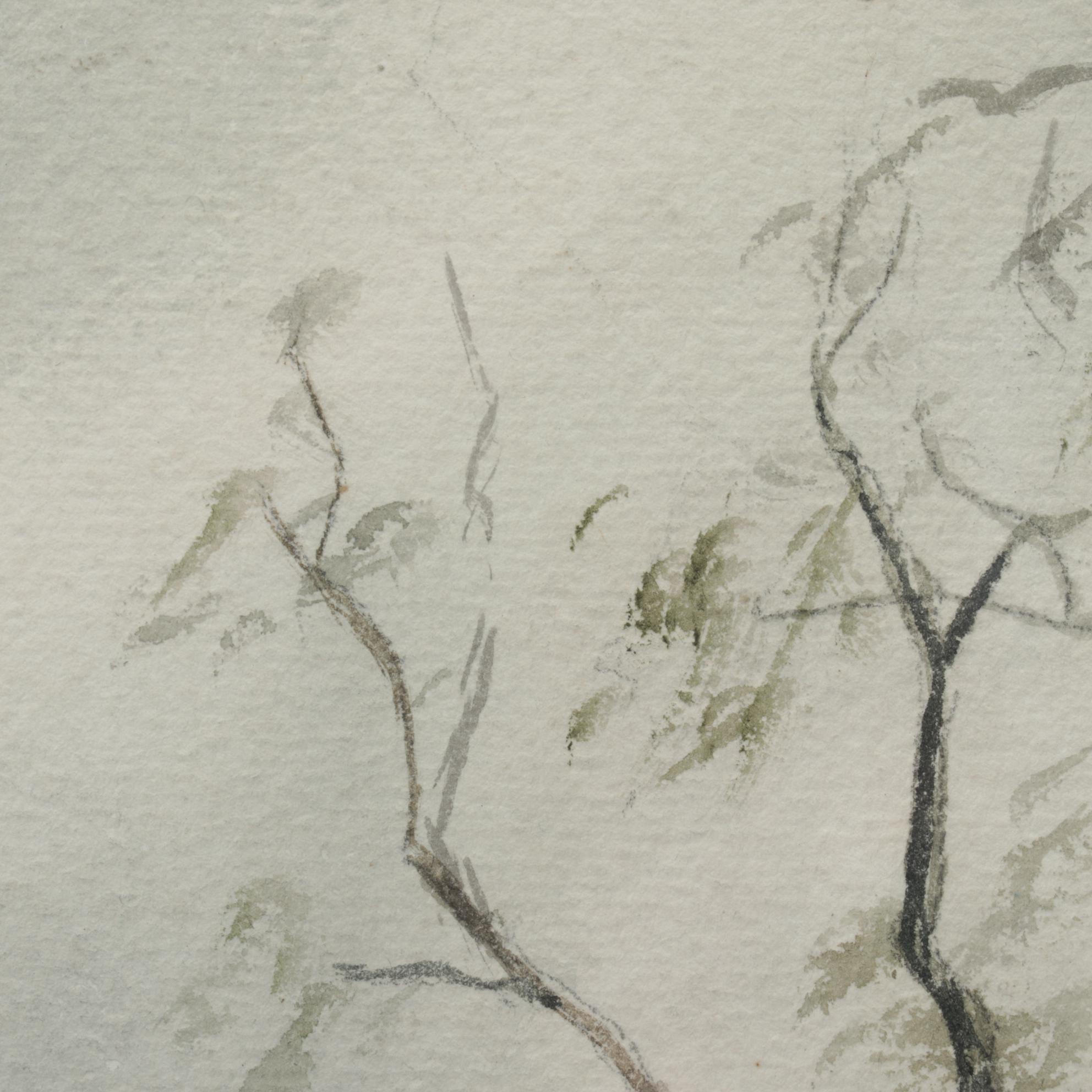 L. M. Smith Watercolor Painting of Woman Standing in Forest, Early 20th Century