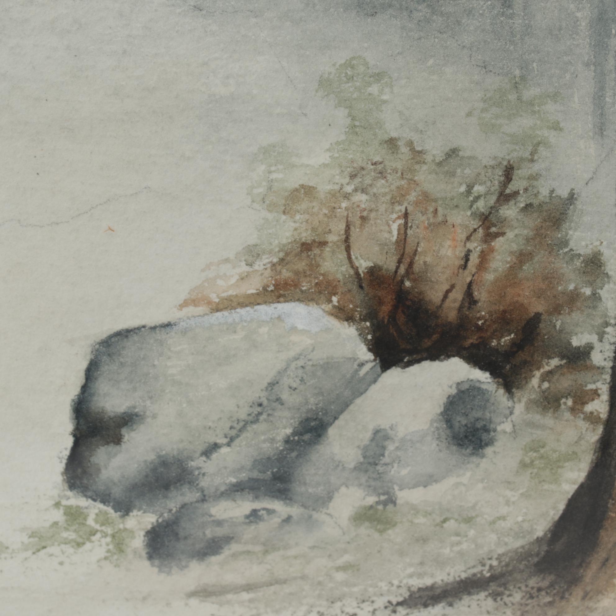 L. M. Smith Watercolor Painting of Woman Standing in Forest, Early 20th Century