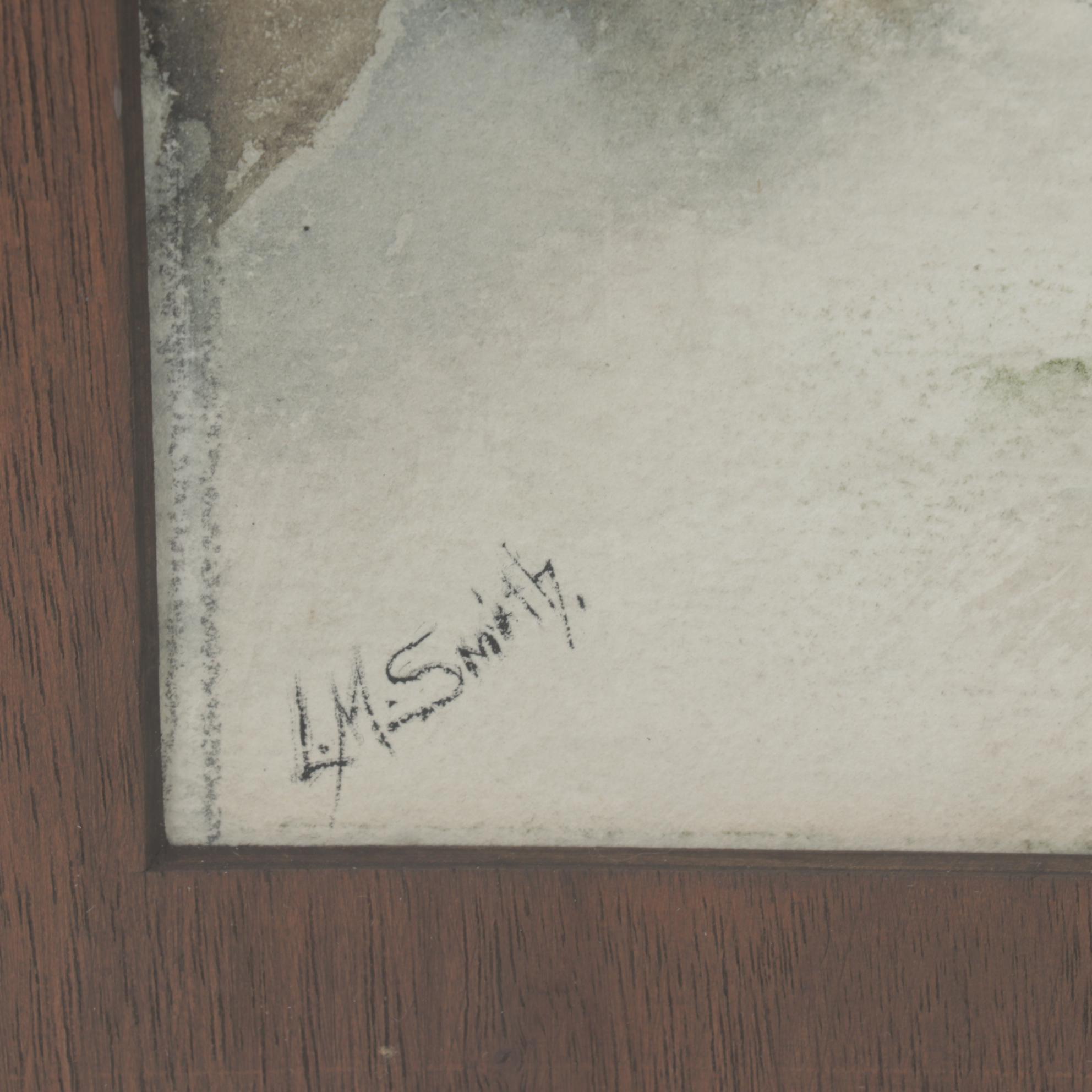 L. M. Smith Watercolor Painting of Woman Standing in Forest, Early 20th Century