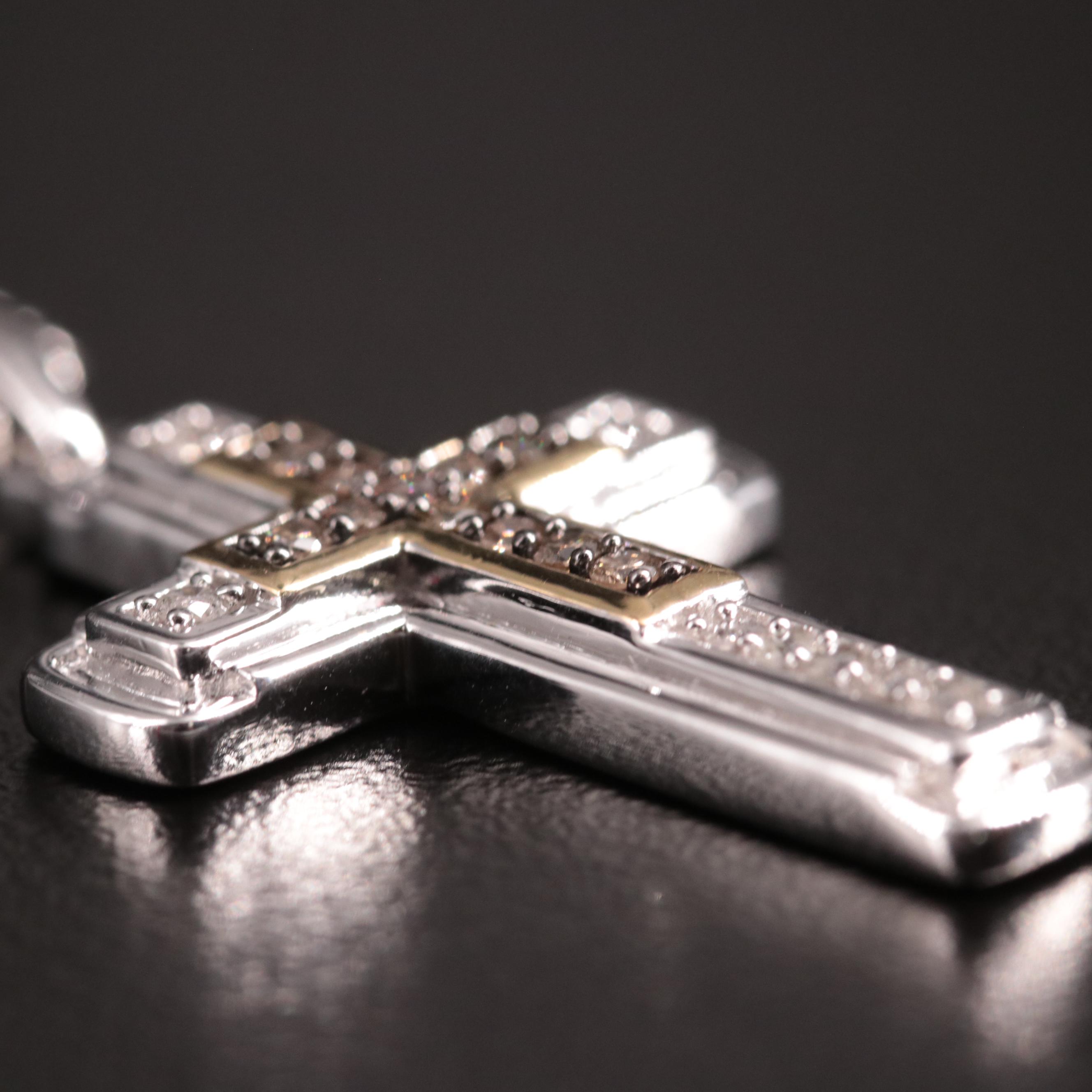 Sterling Diamond Double Layer Cross Pendant Necklace