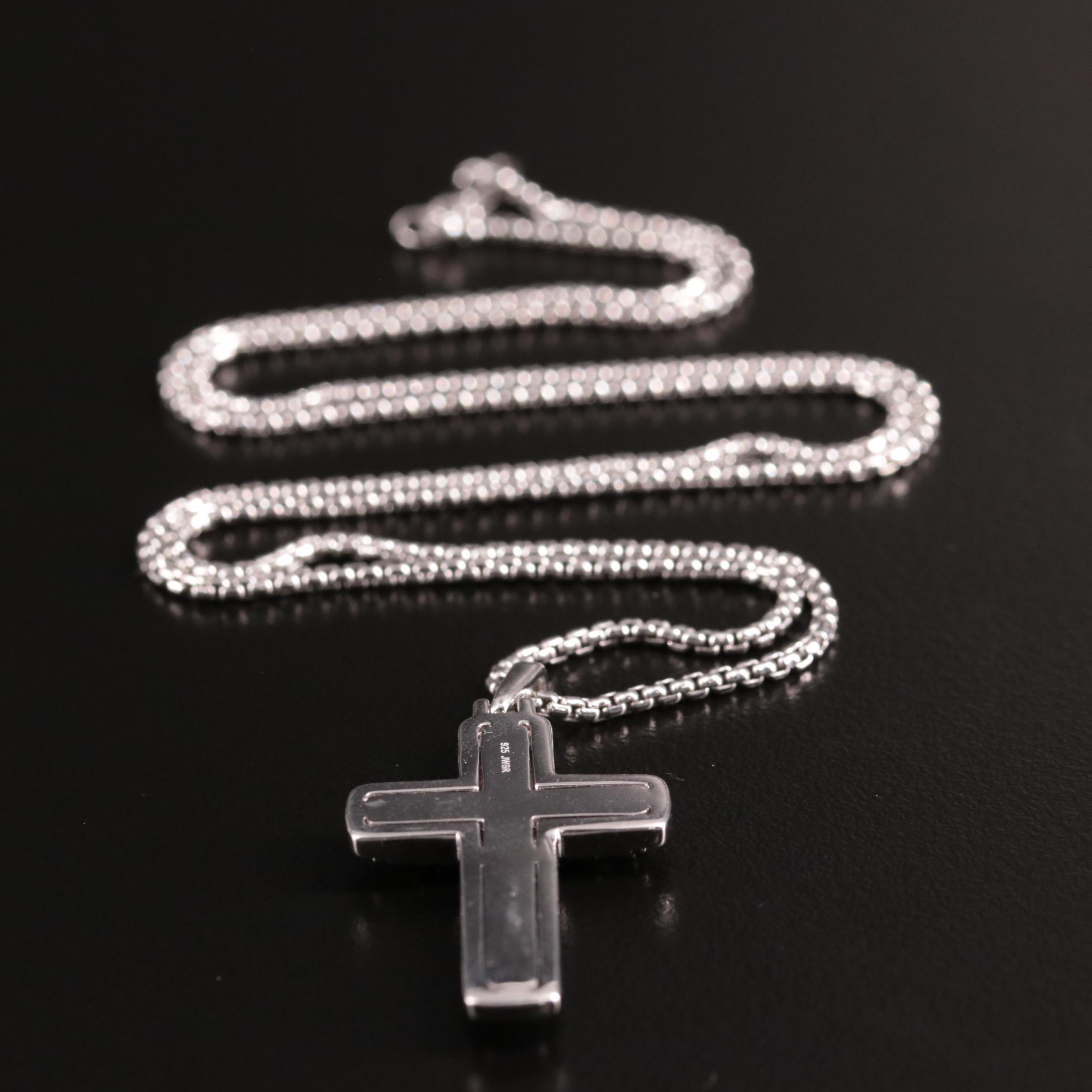Sterling Diamond Double Layer Cross Pendant Necklace