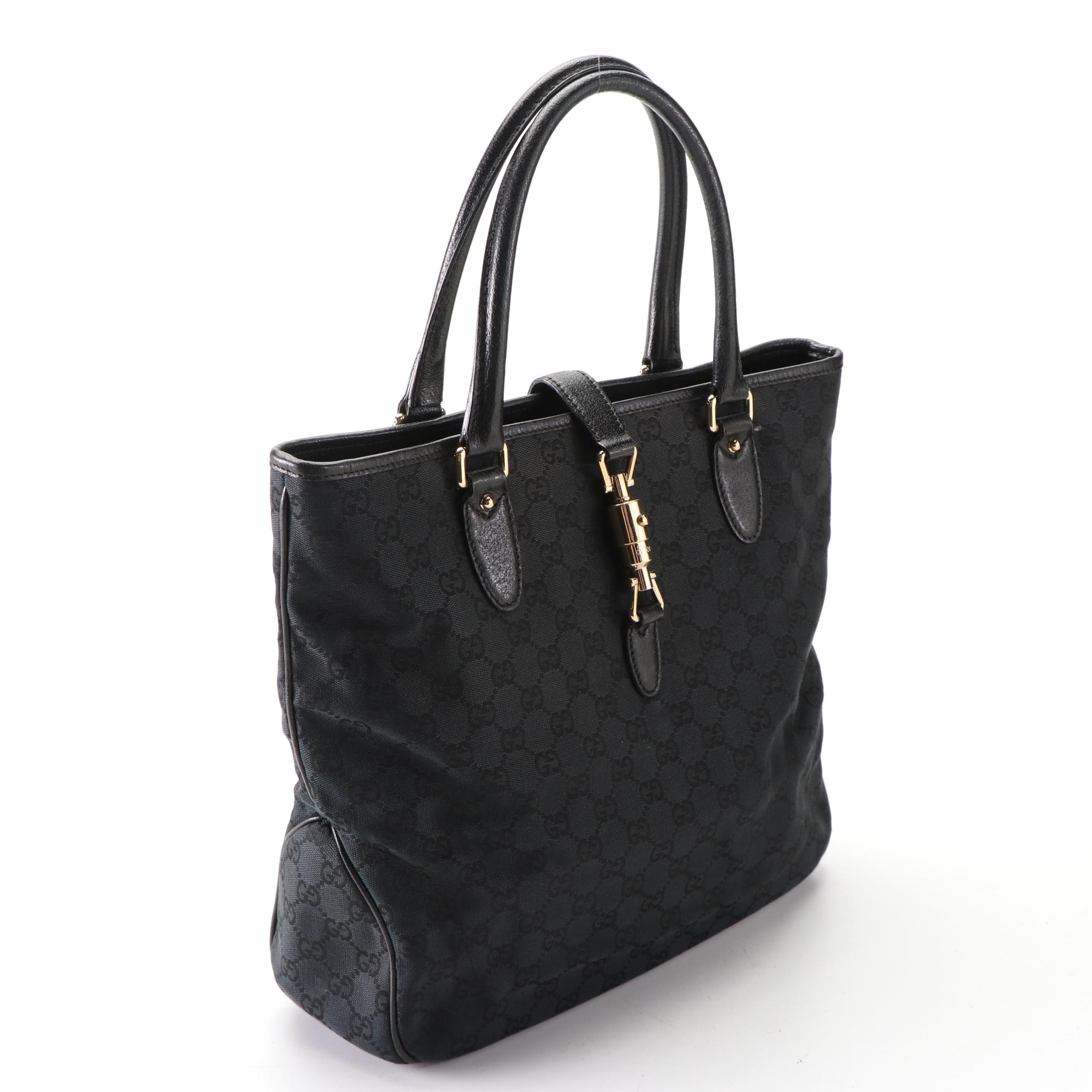 Gucci Piston Lock Tote in GG Canvas with Leather Trim