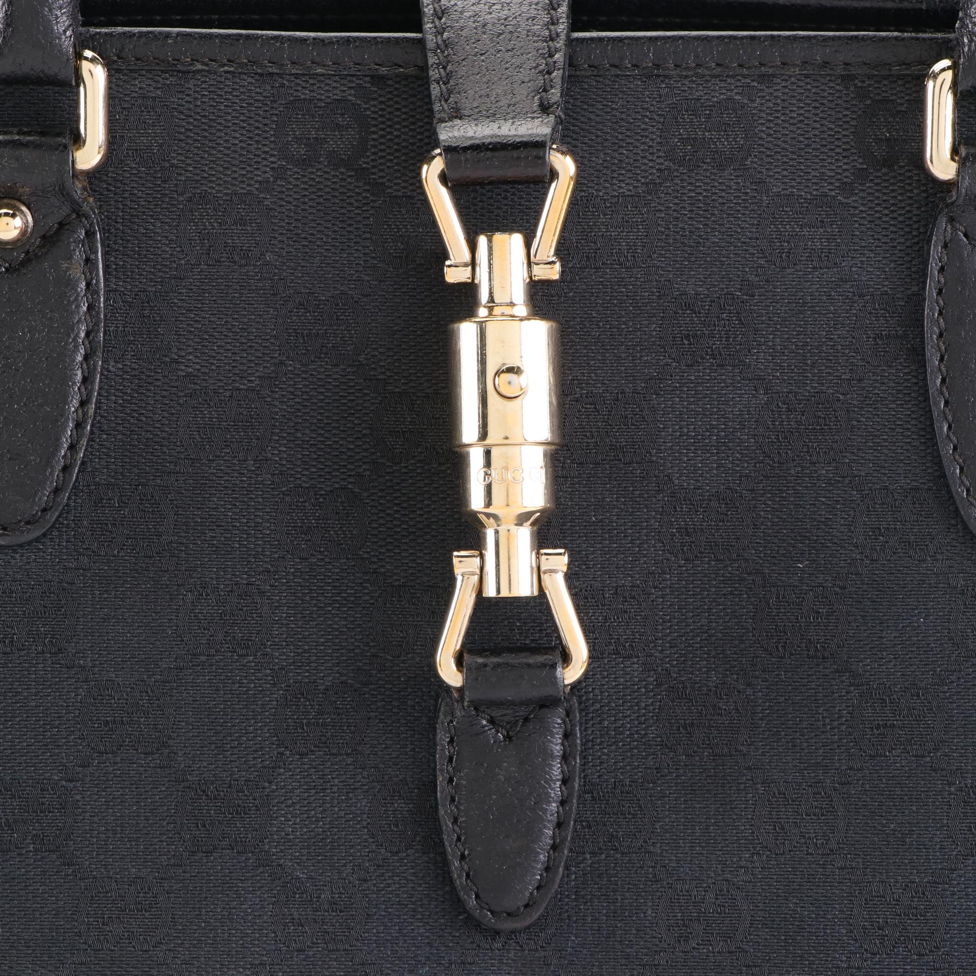 Gucci Piston Lock Tote in GG Canvas with Leather Trim