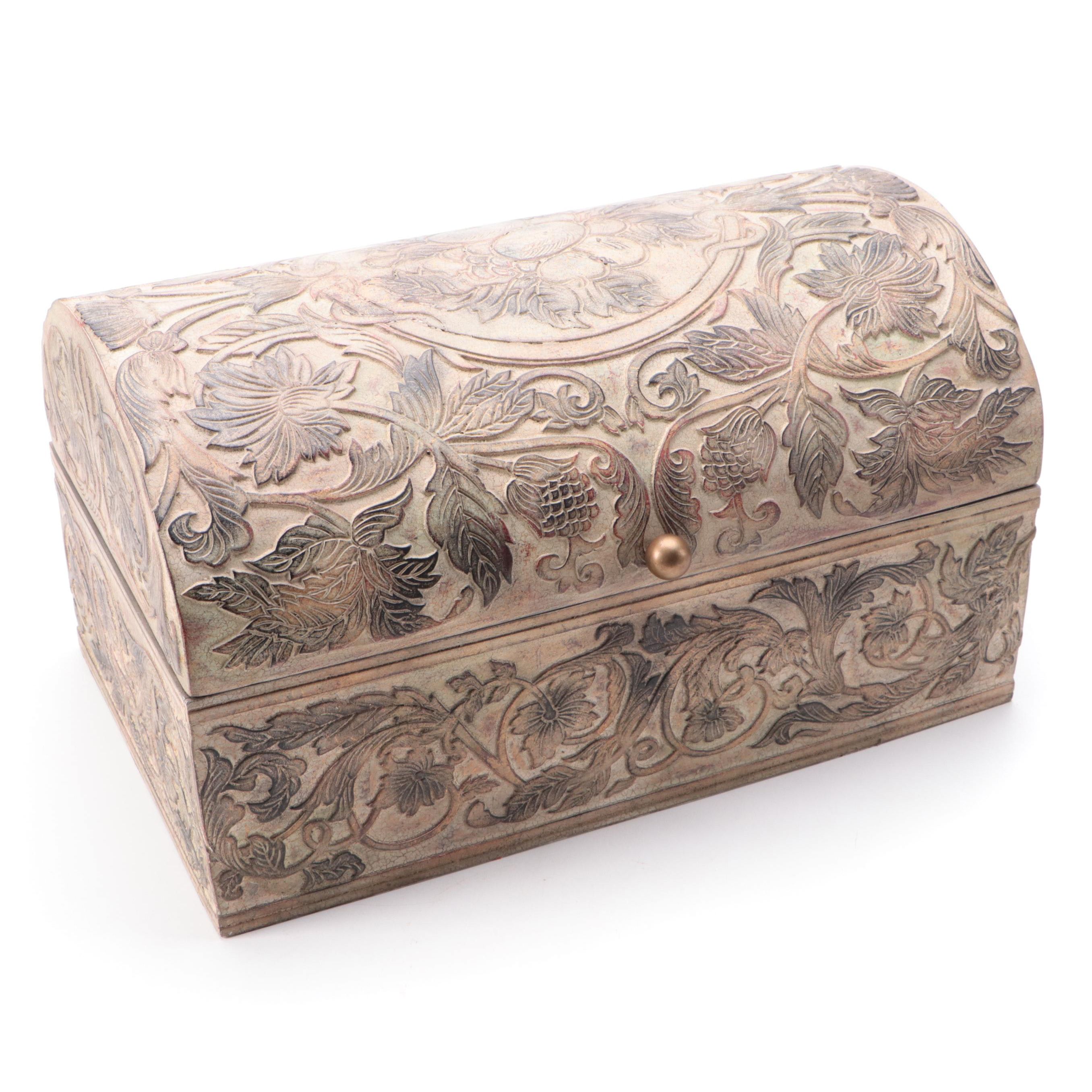 Contemporary Relief Carved Wooden Dome Top Decorative Box