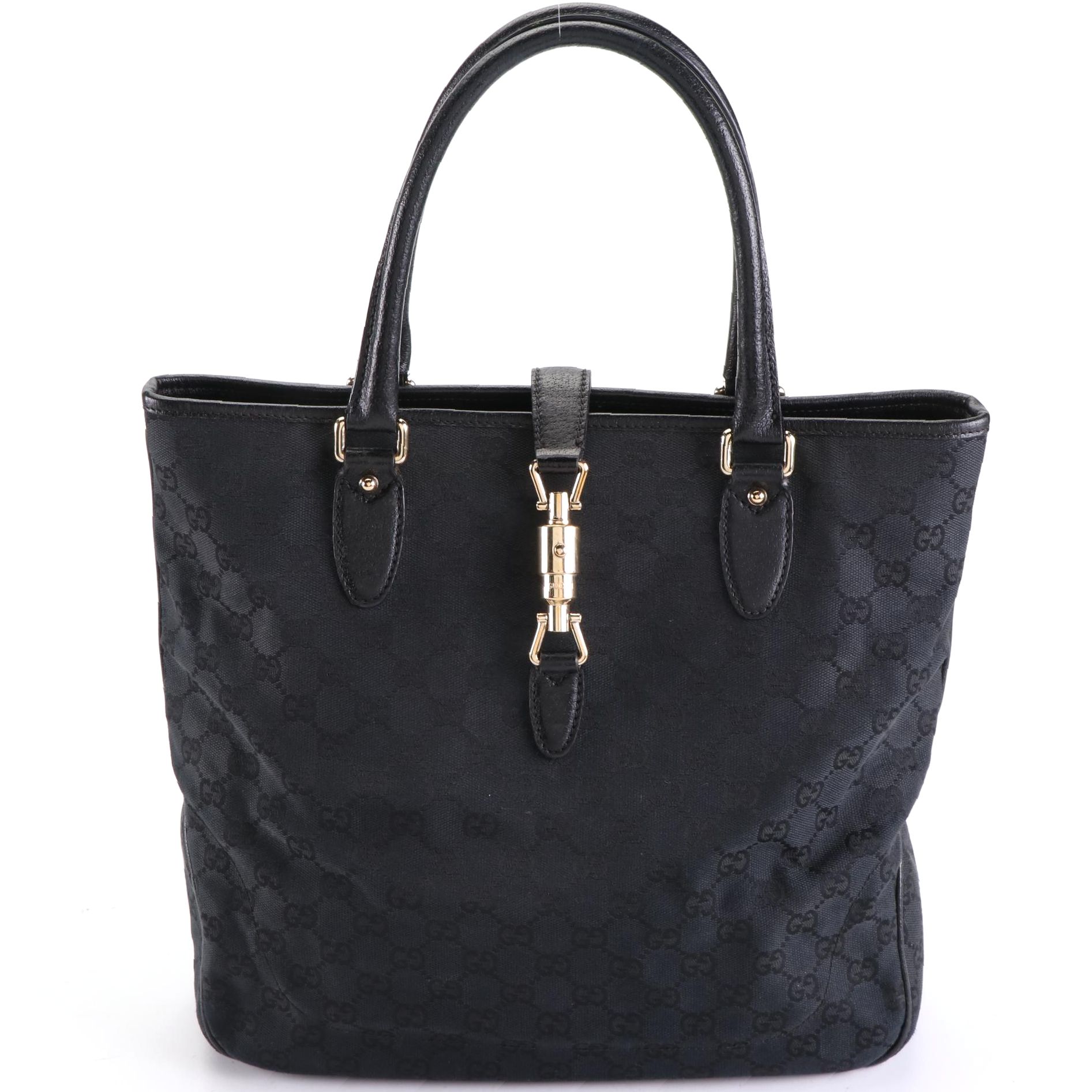 Gucci Piston Lock Tote in GG Canvas with Leather Trim