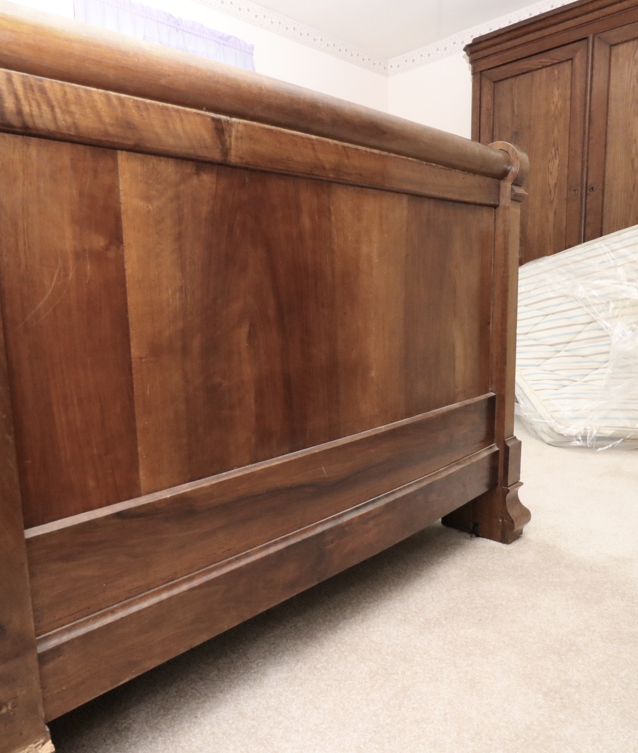 Three Quarter Size Louis Philippe Walnut Lit en Bateau, c 1850s