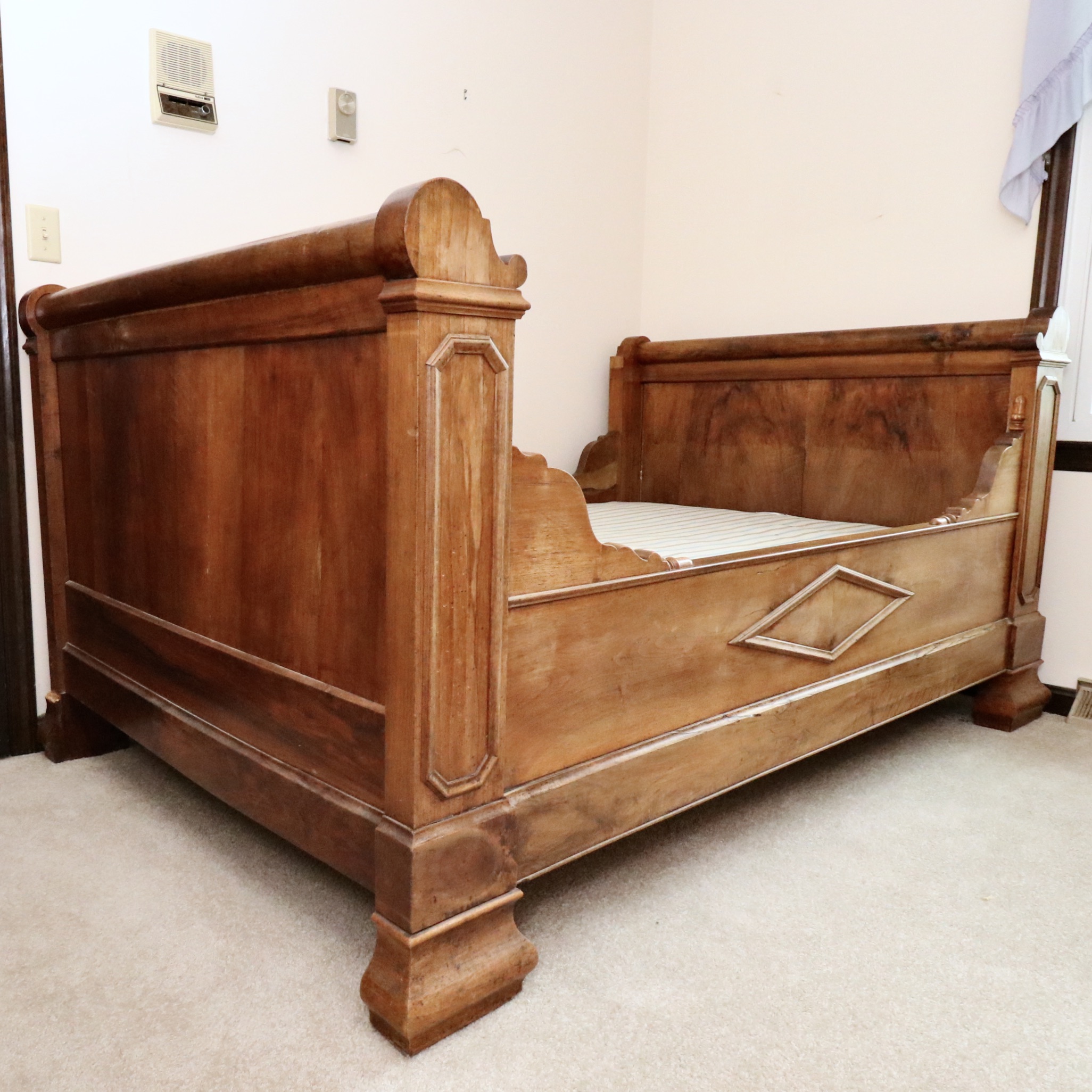 Three Quarter Size Louis Philippe Walnut Lit en Bateau, c 1850s