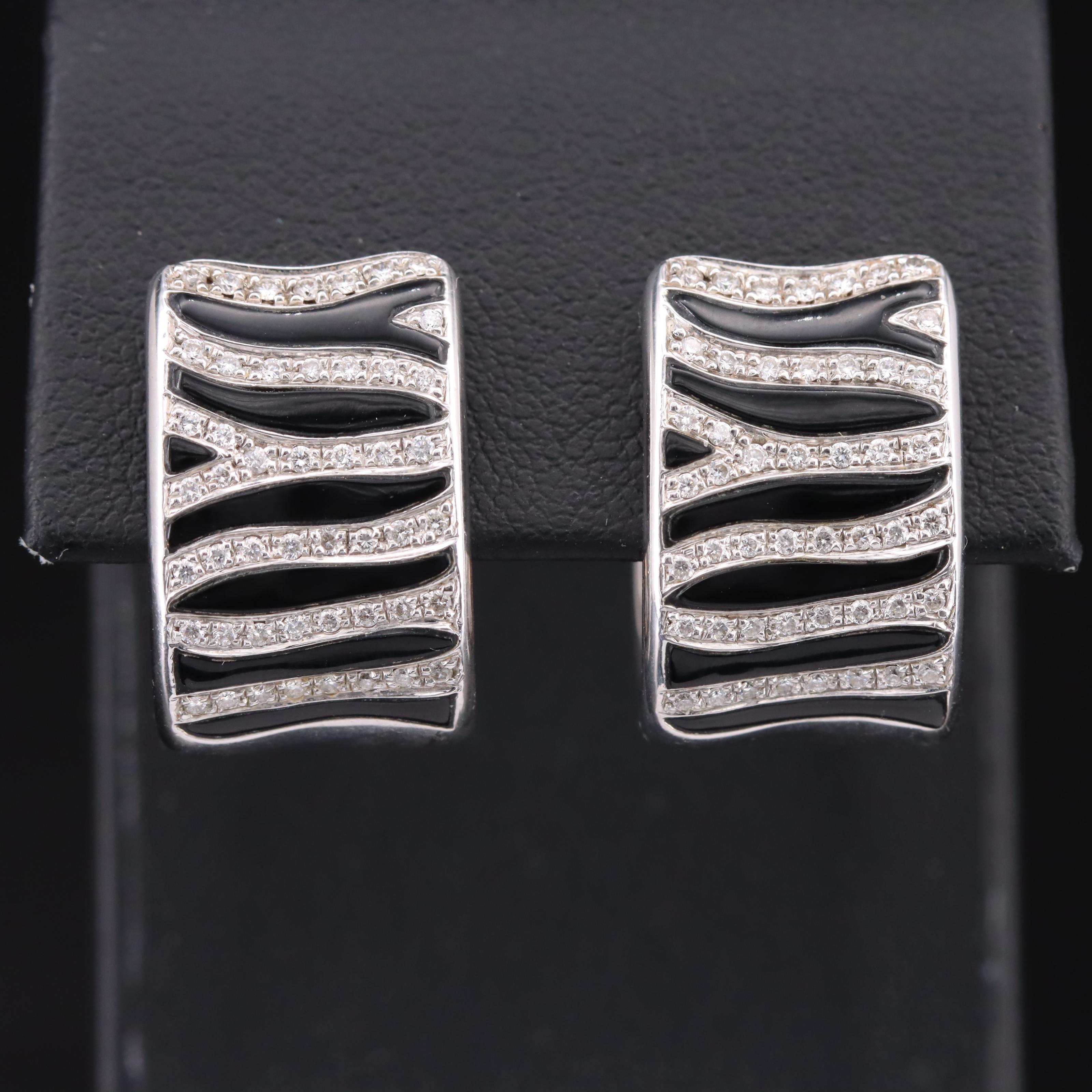 Roberto Coin "Animalier" 18K Diamond and Enamel Zebra Earrings