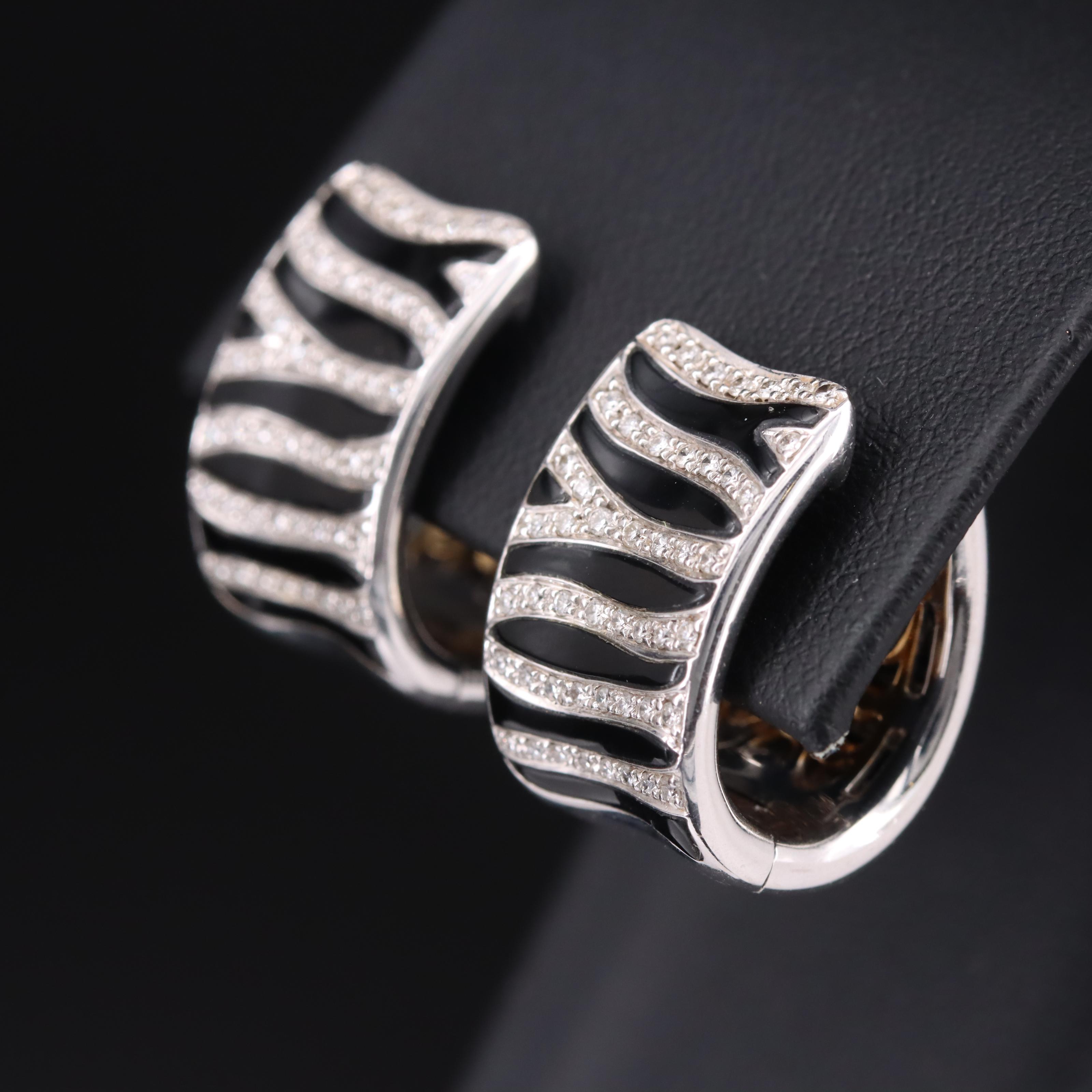 Roberto Coin "Animalier" 18K Diamond and Enamel Zebra Earrings