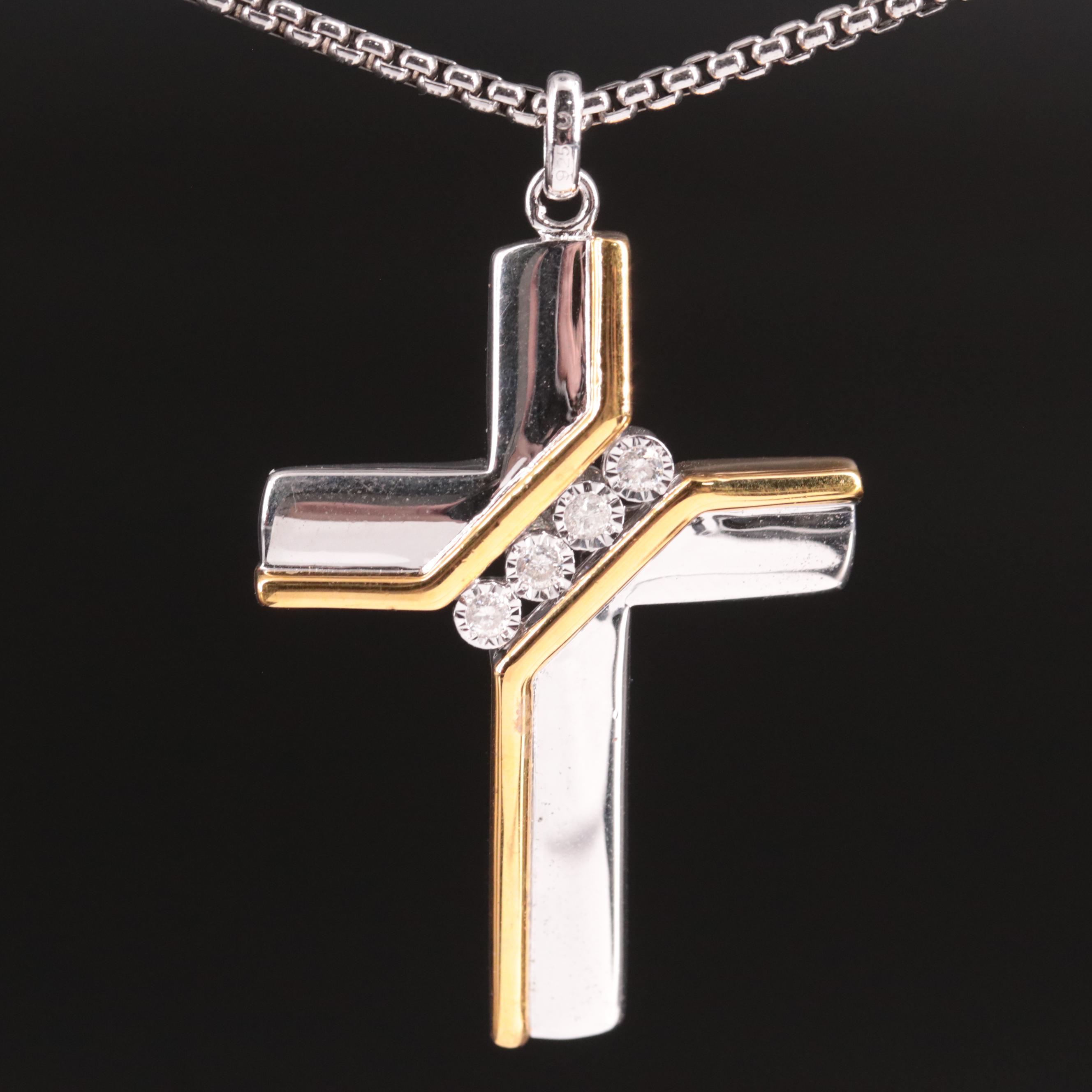 Sterling Diamond Two-Tone Cross Pendant Necklace