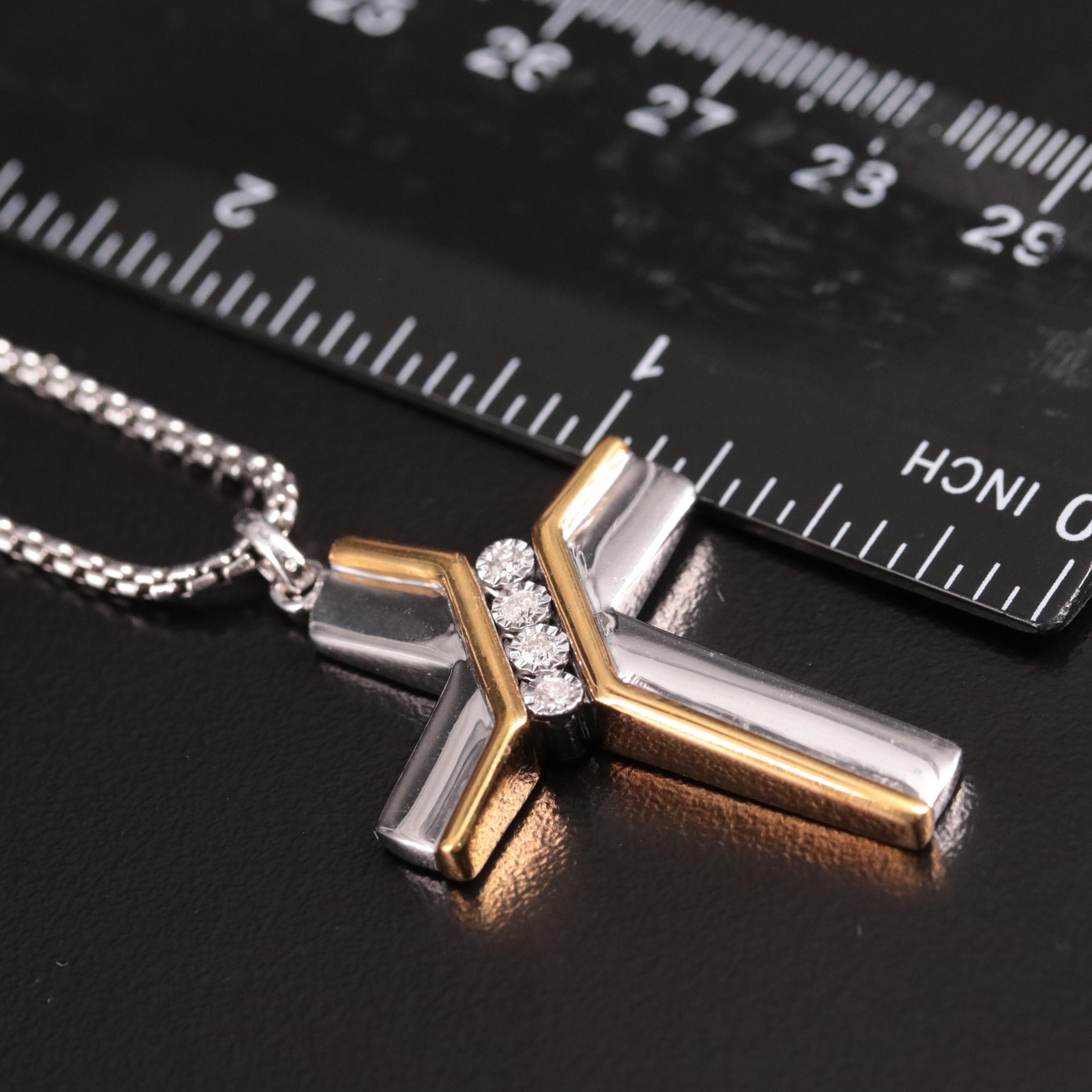 Sterling Diamond Two-Tone Cross Pendant Necklace