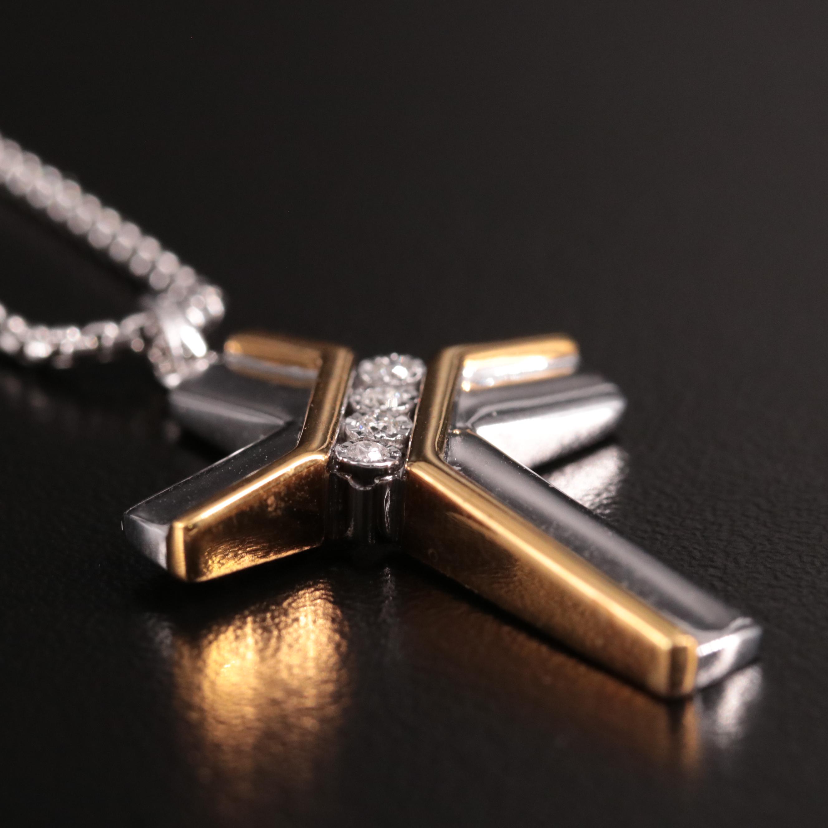 Sterling Diamond Two-Tone Cross Pendant Necklace