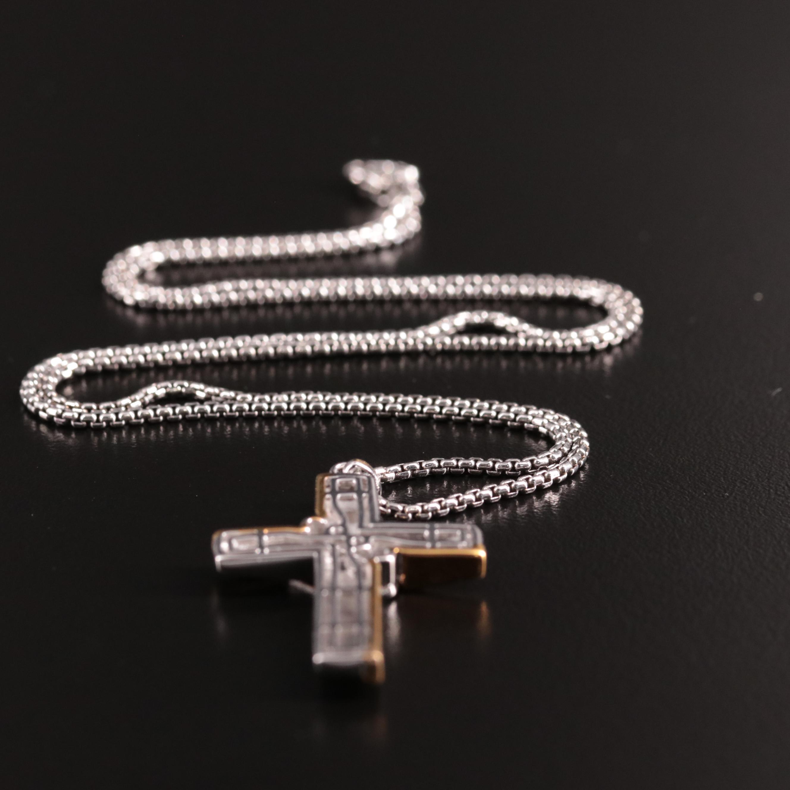 Sterling Diamond Two-Tone Cross Pendant Necklace