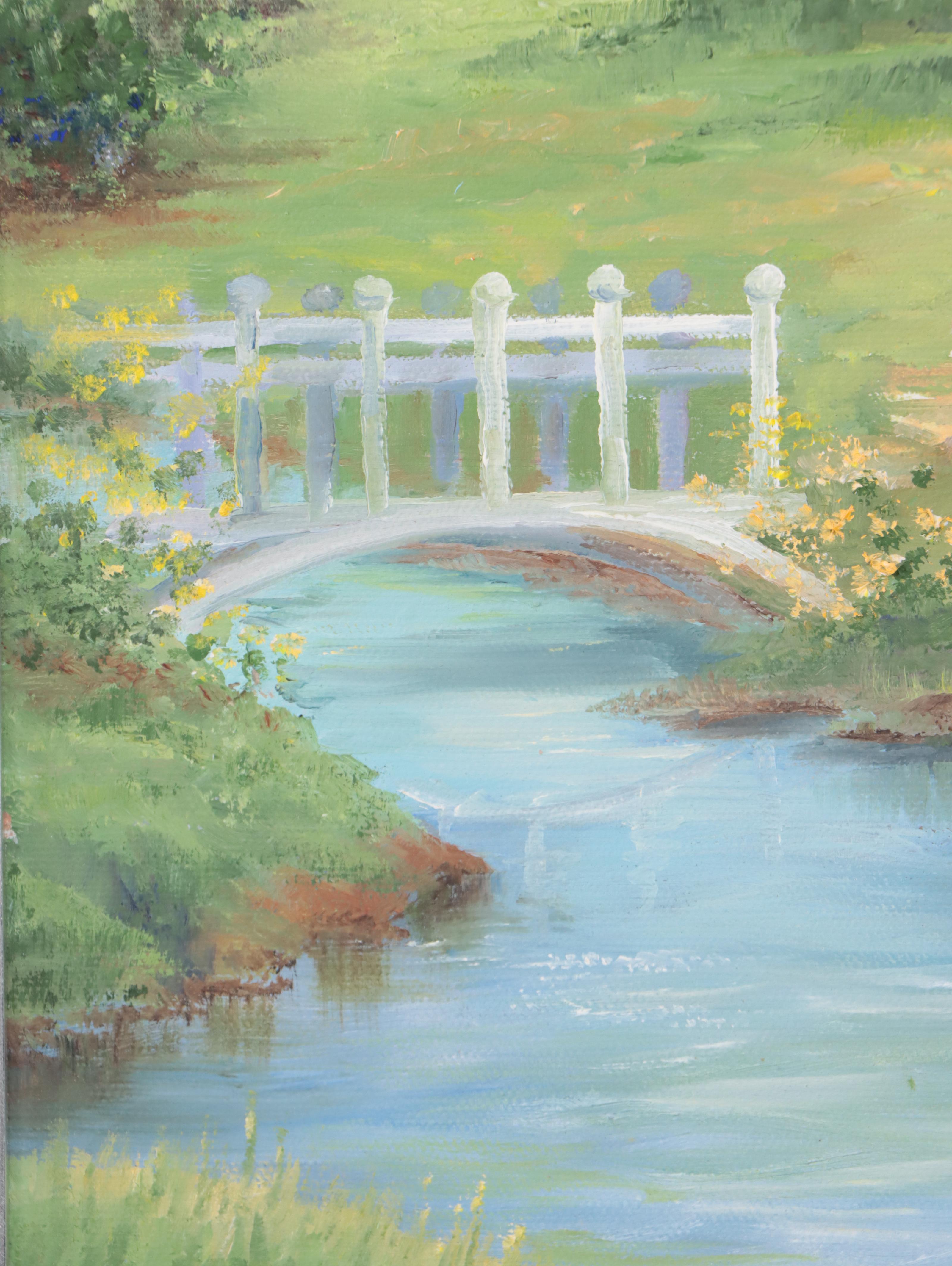 Landscape Oil Painting of House by Creek