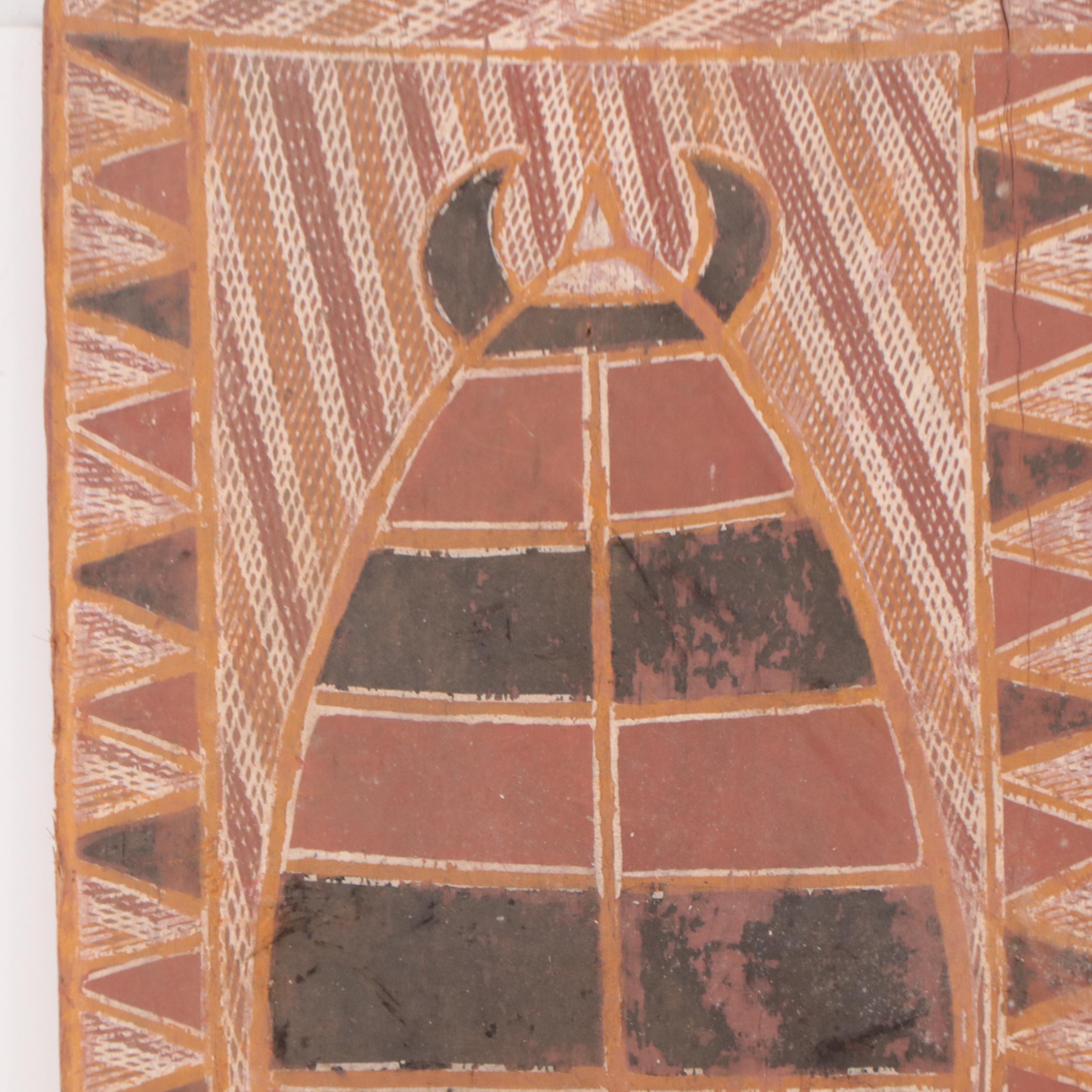 Australian Arnhem Land Bark Painting, 1967, with Spear and Bow