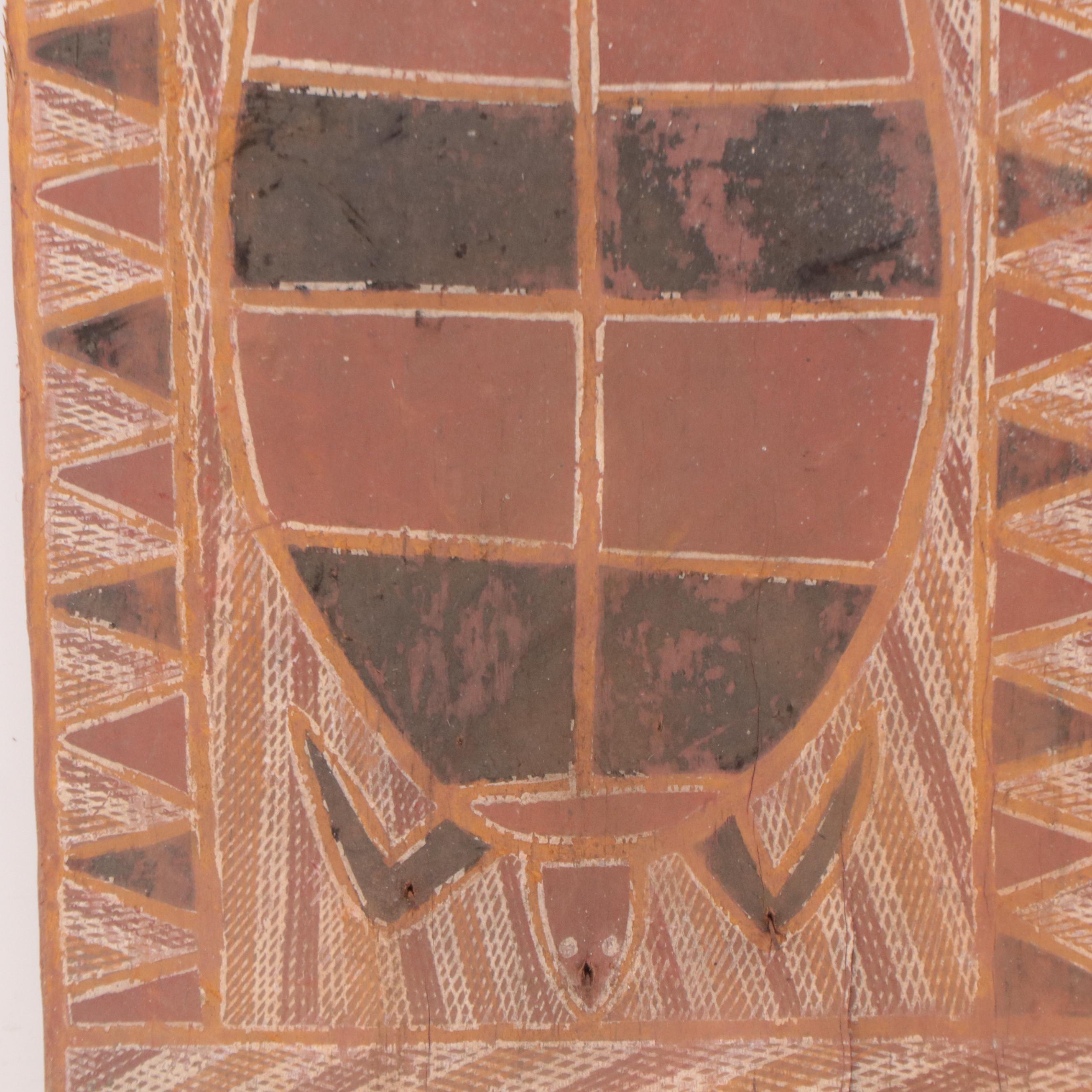 Australian Arnhem Land Bark Painting, 1967, with Spear and Bow