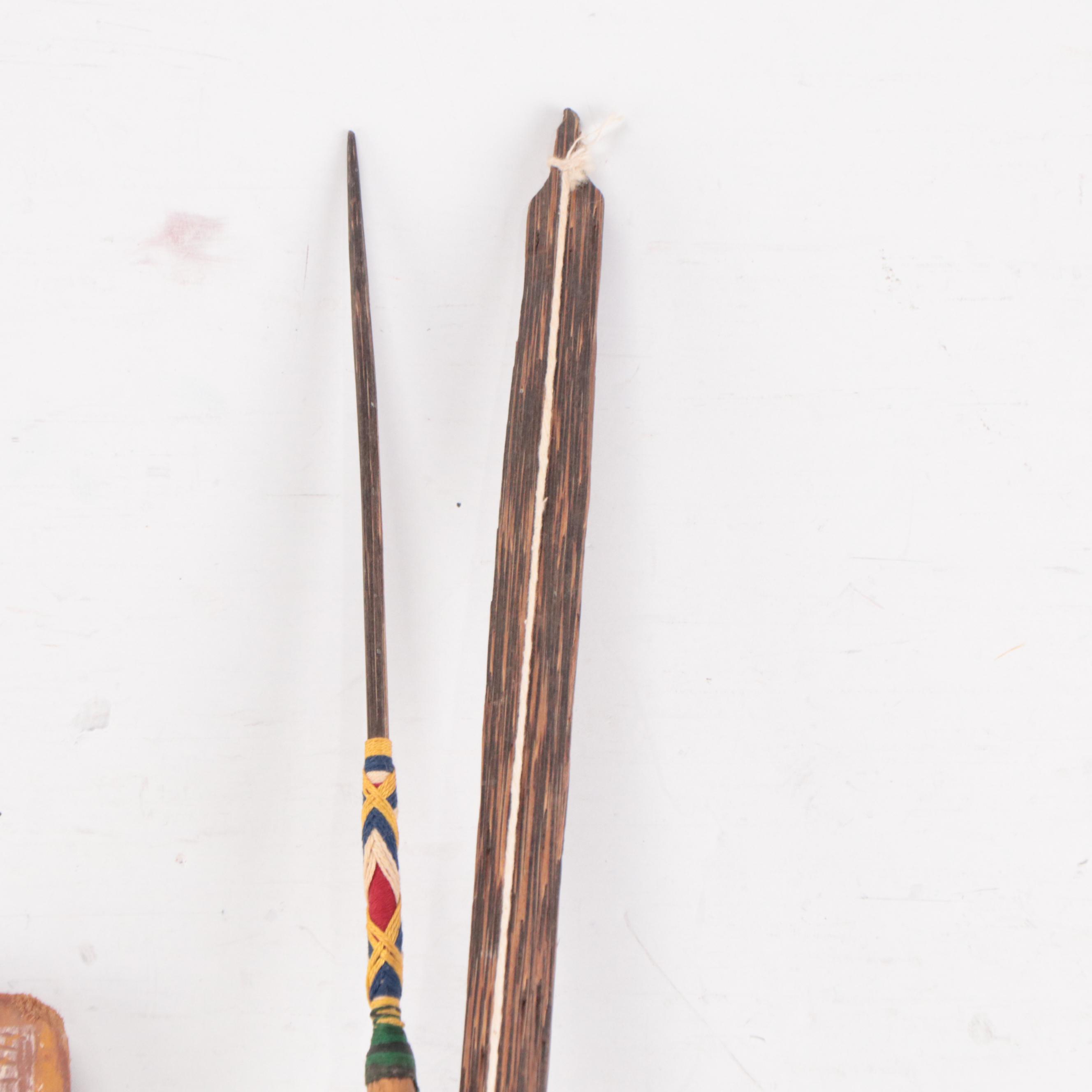 Australian Arnhem Land Bark Painting, 1967, with Spear and Bow