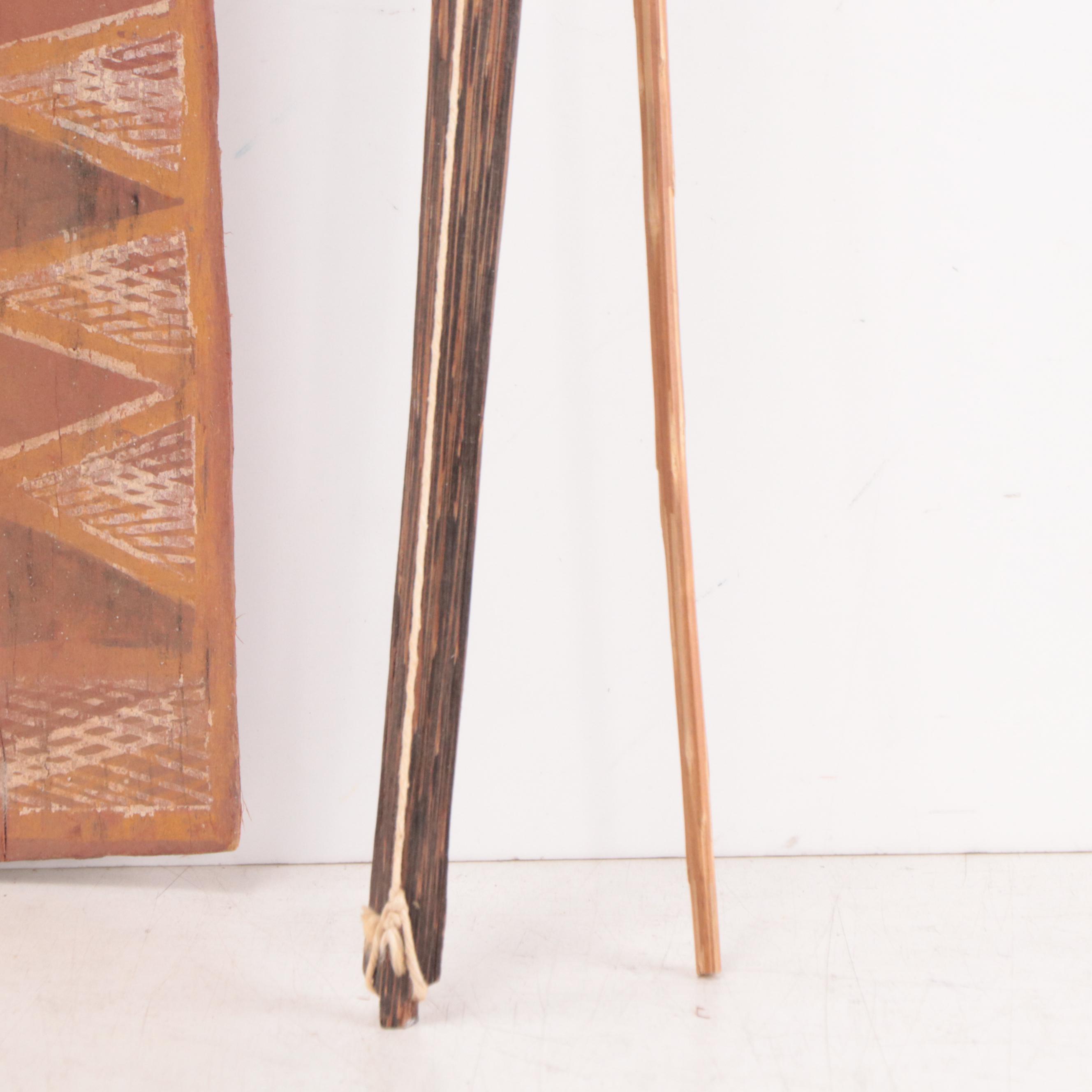 Australian Arnhem Land Bark Painting, 1967, with Spear and Bow