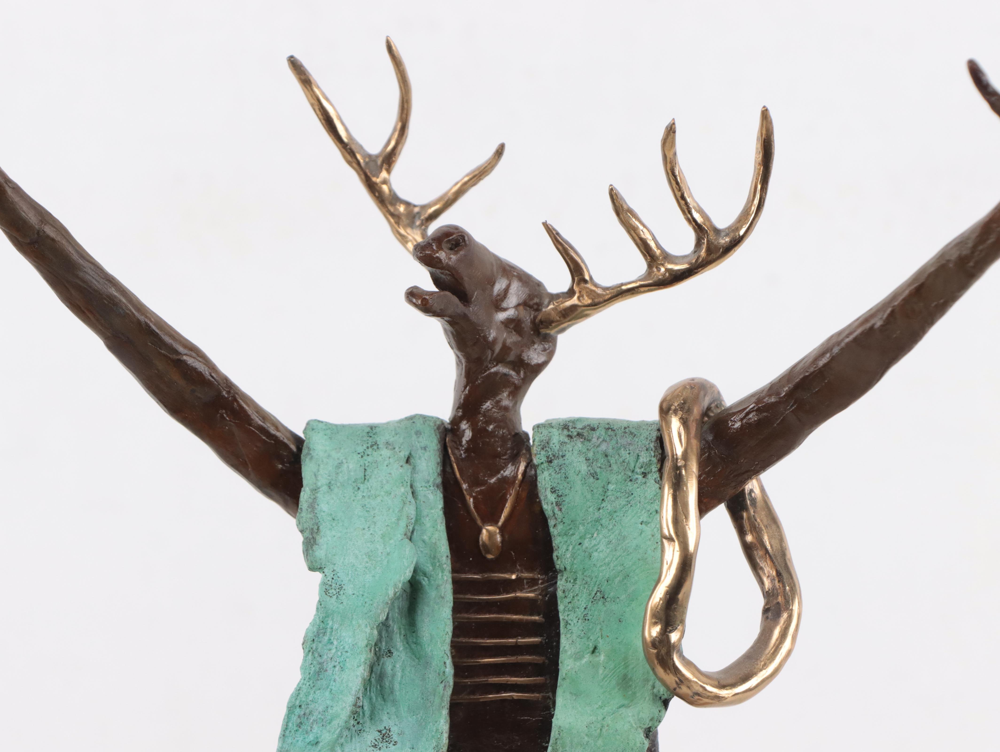 Bill Worrell Patinated Bronze Sculpture of Shaman Figure