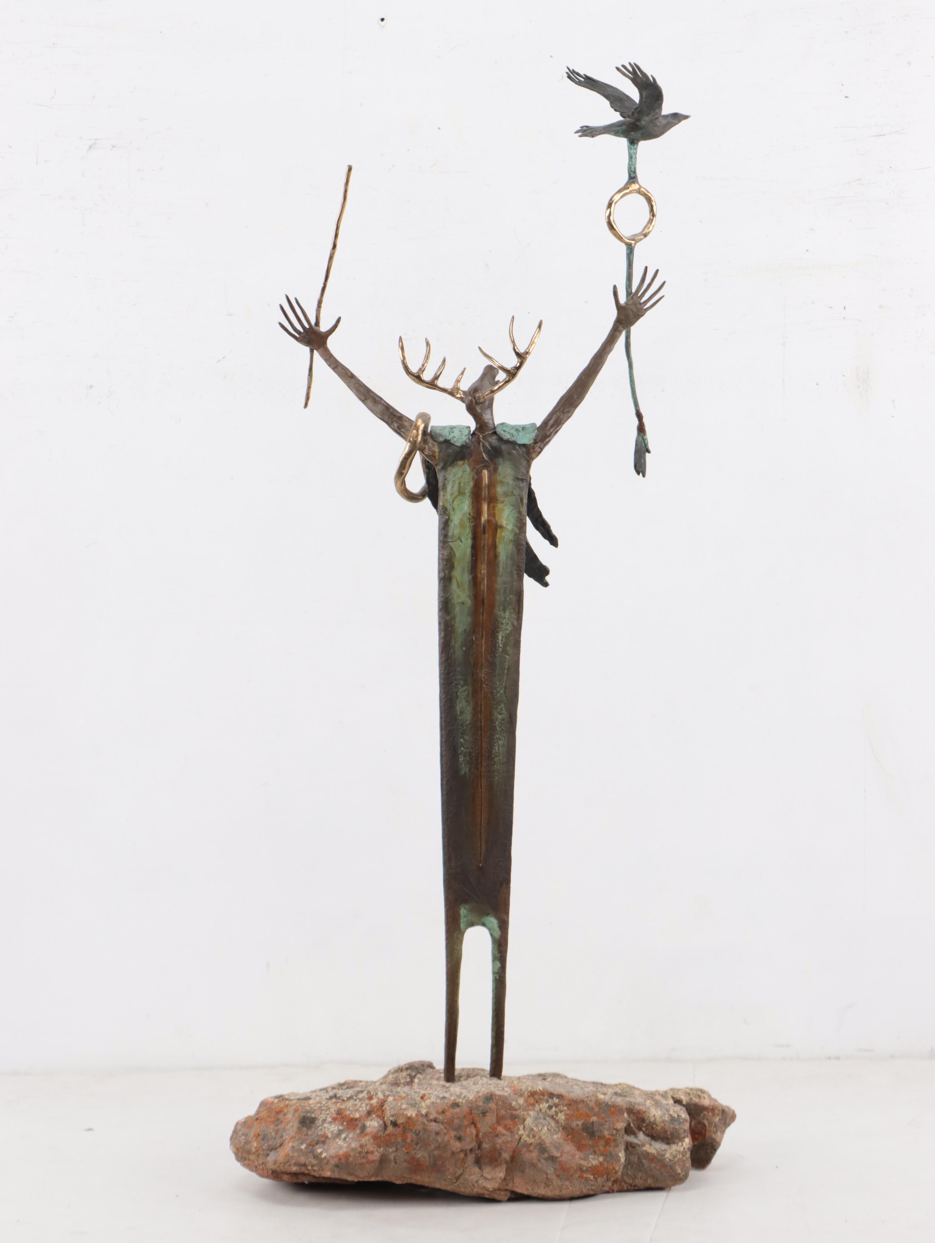 Bill Worrell Patinated Bronze Sculpture of Shaman Figure