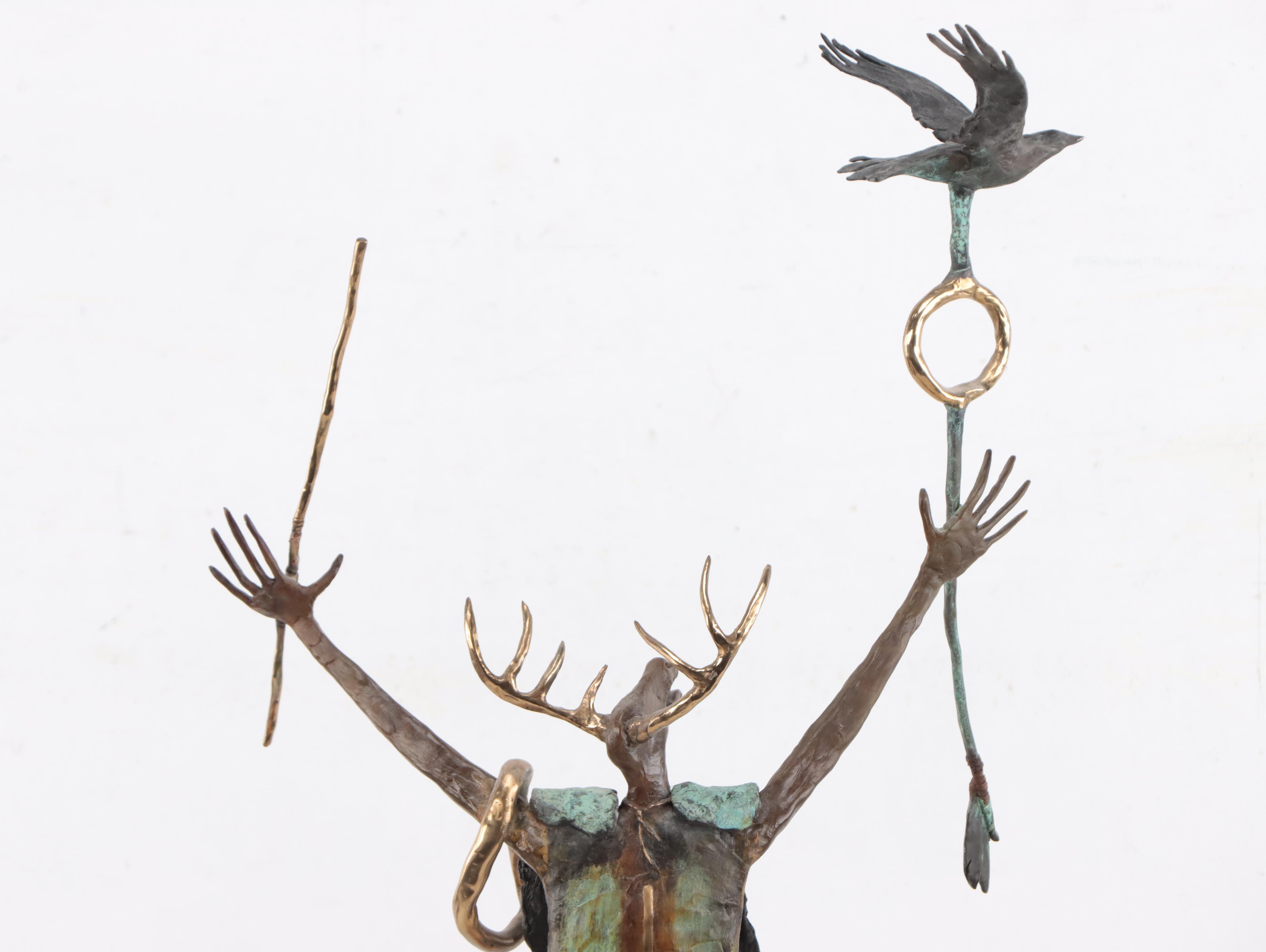 Bill Worrell Patinated Bronze Sculpture of Shaman Figure