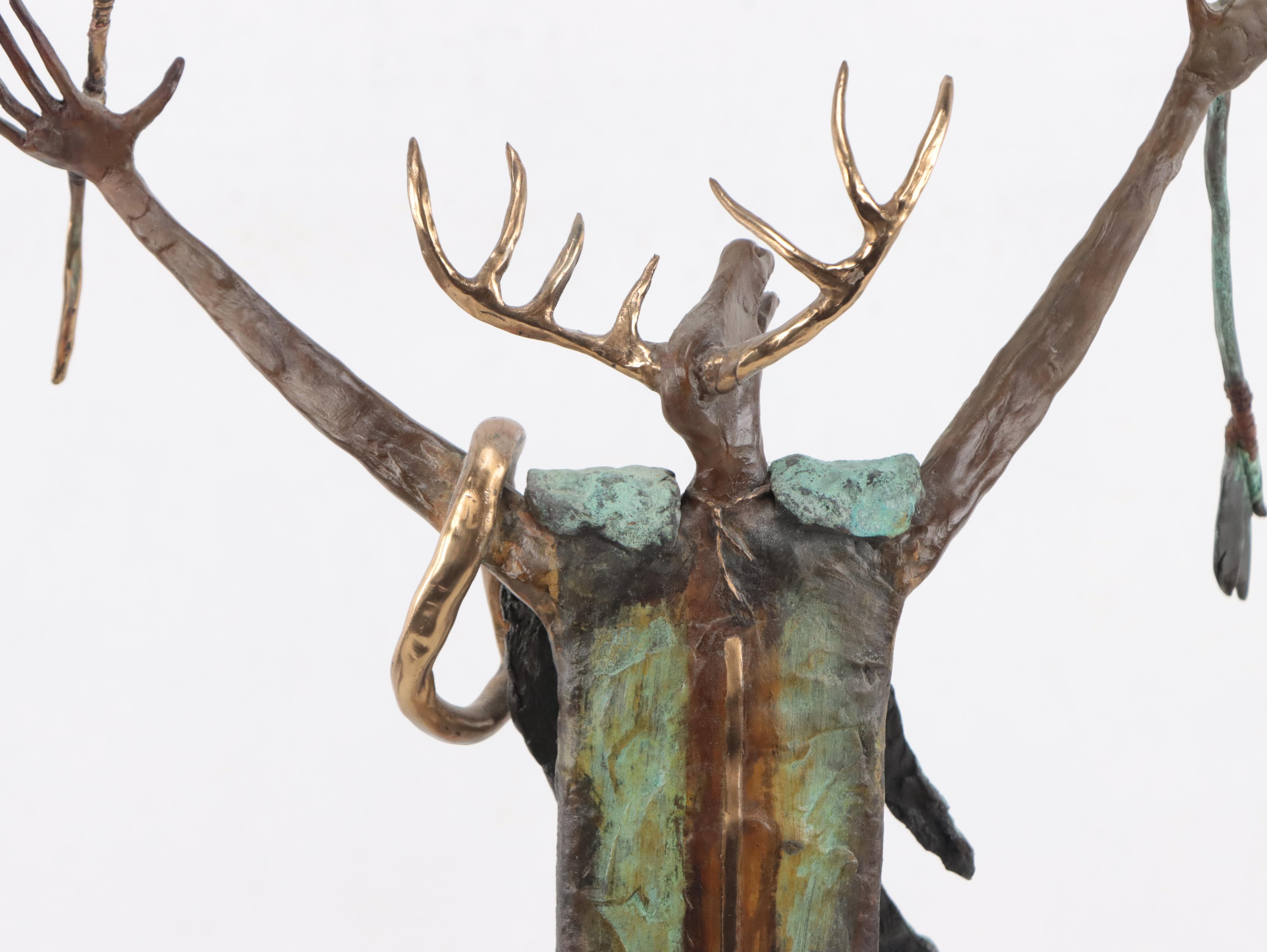 Bill Worrell Patinated Bronze Sculpture of Shaman Figure