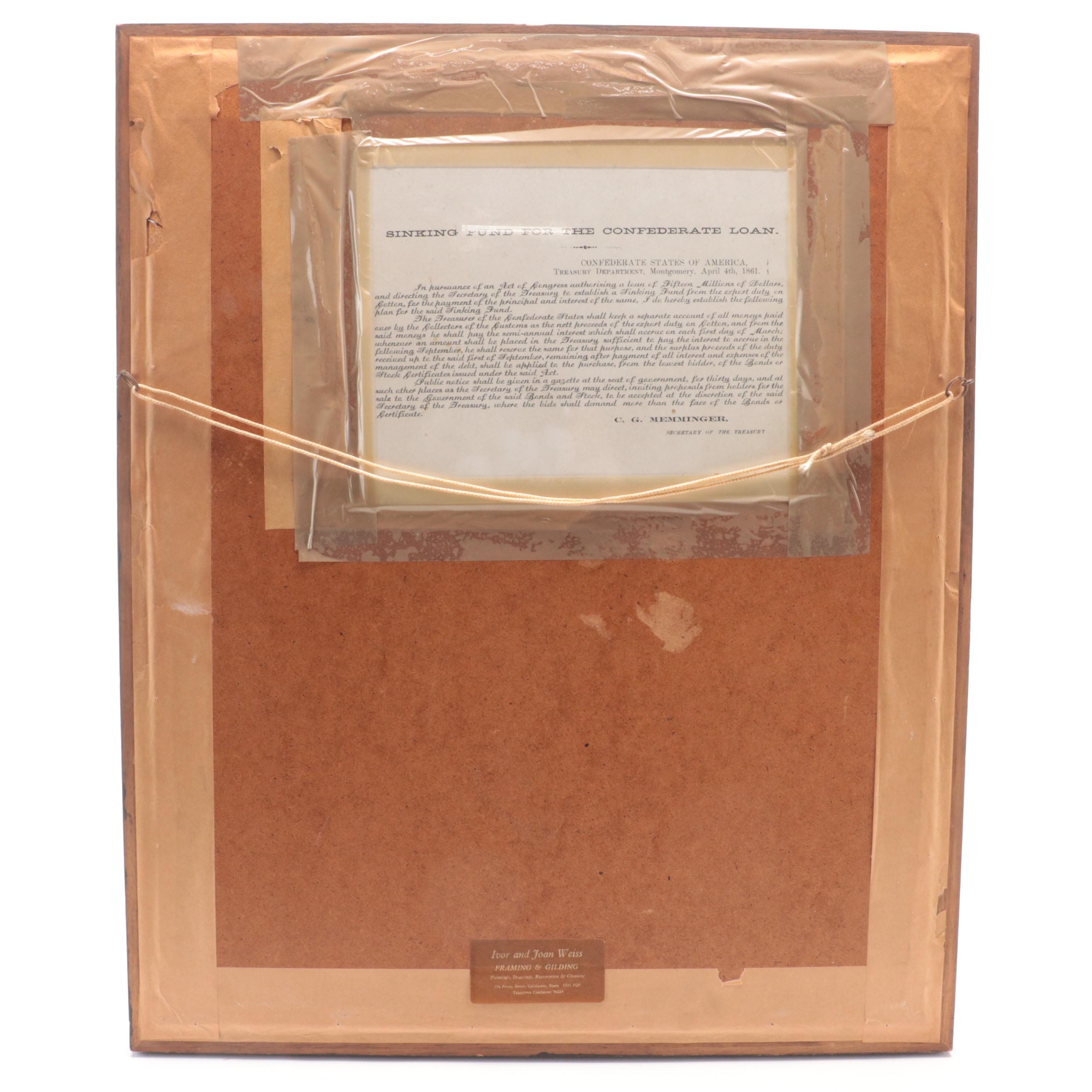 Framed Confederate States of America $1000 Bond Certificate