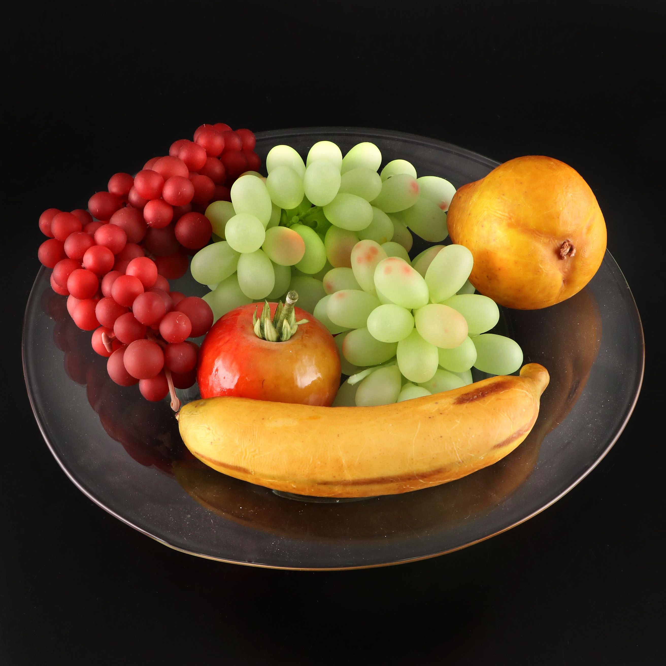 Glass Pedestal Fruit Bowl with Faux Fruit