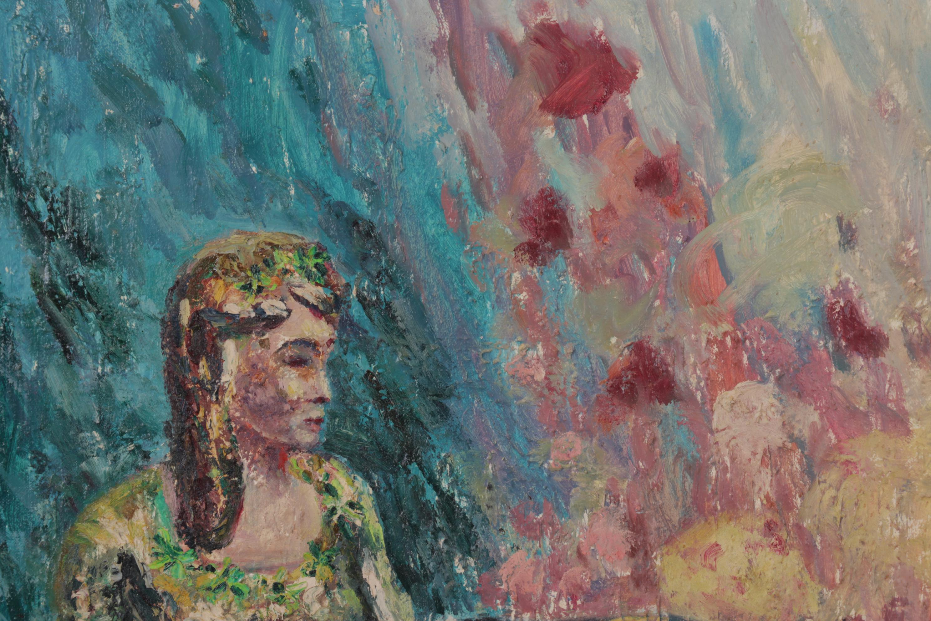 Henry Mog Still Life Oil Painting of Female Figurine and Pitcher, Circa 1965