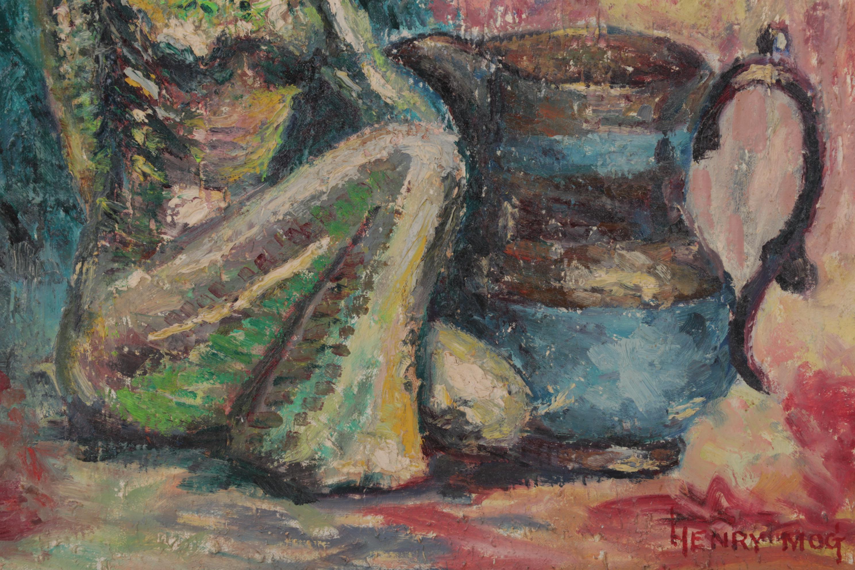 Henry Mog Still Life Oil Painting of Female Figurine and Pitcher, Circa 1965