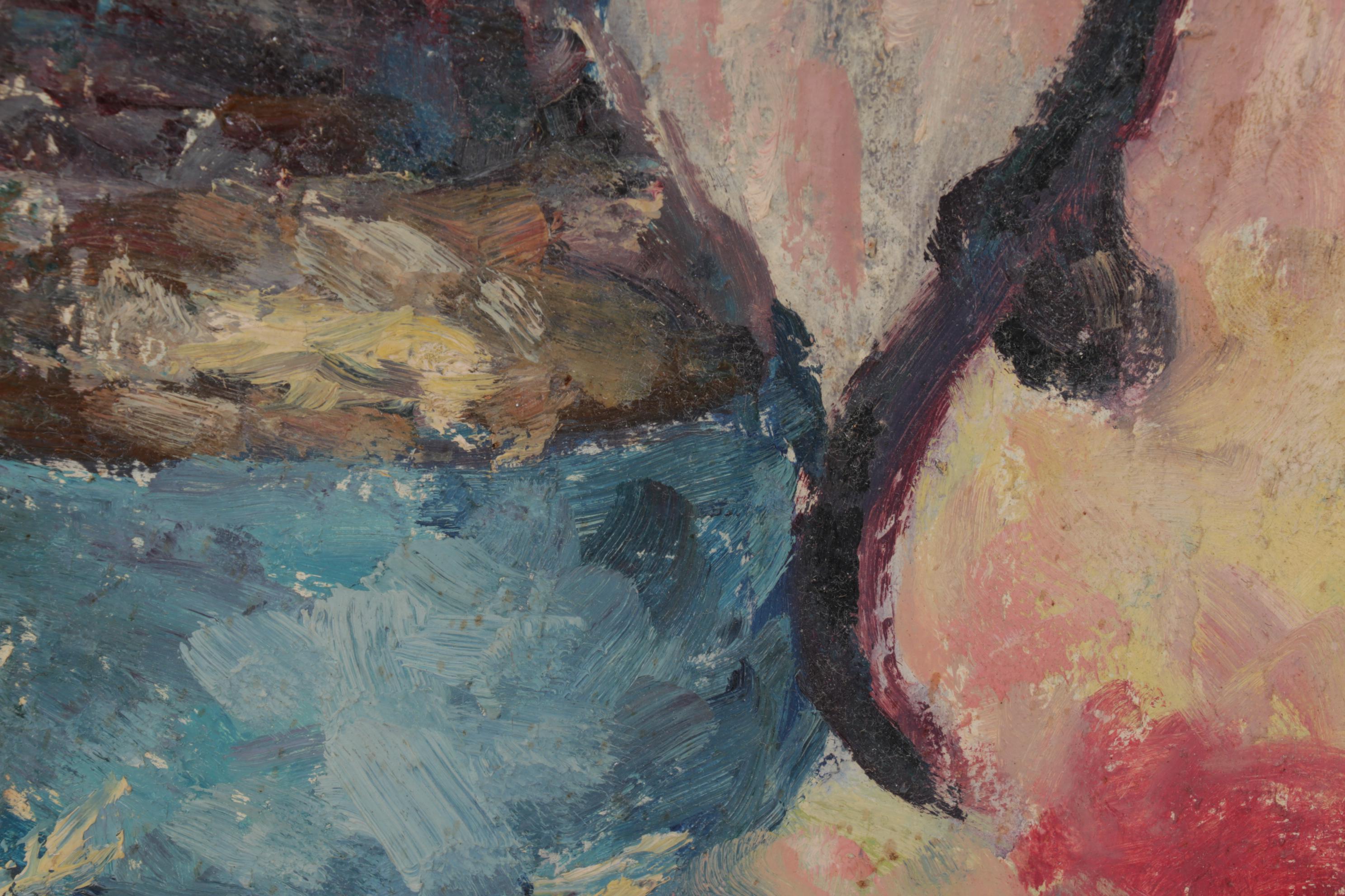 Henry Mog Still Life Oil Painting of Female Figurine and Pitcher, Circa 1965