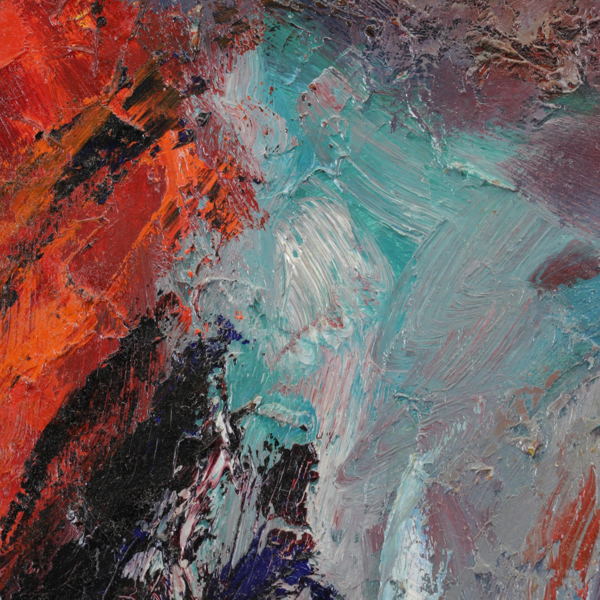 Henry Mog Folk Art Oil Painting of Orange Bird, Circa 1965