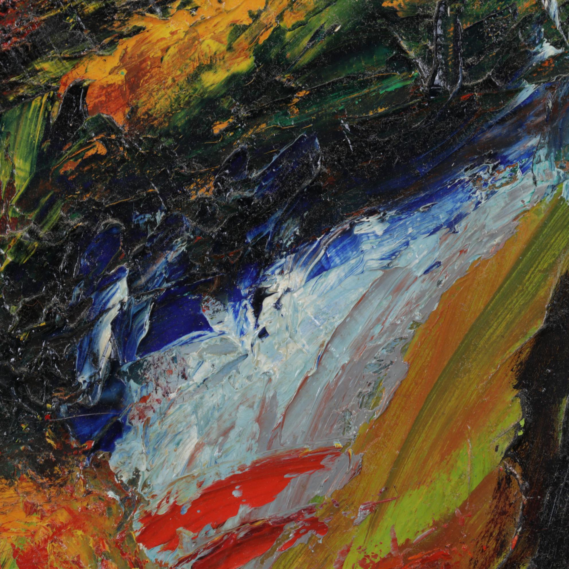 Henry Mog Folk Art Oil Painting of Orange Bird, Circa 1965