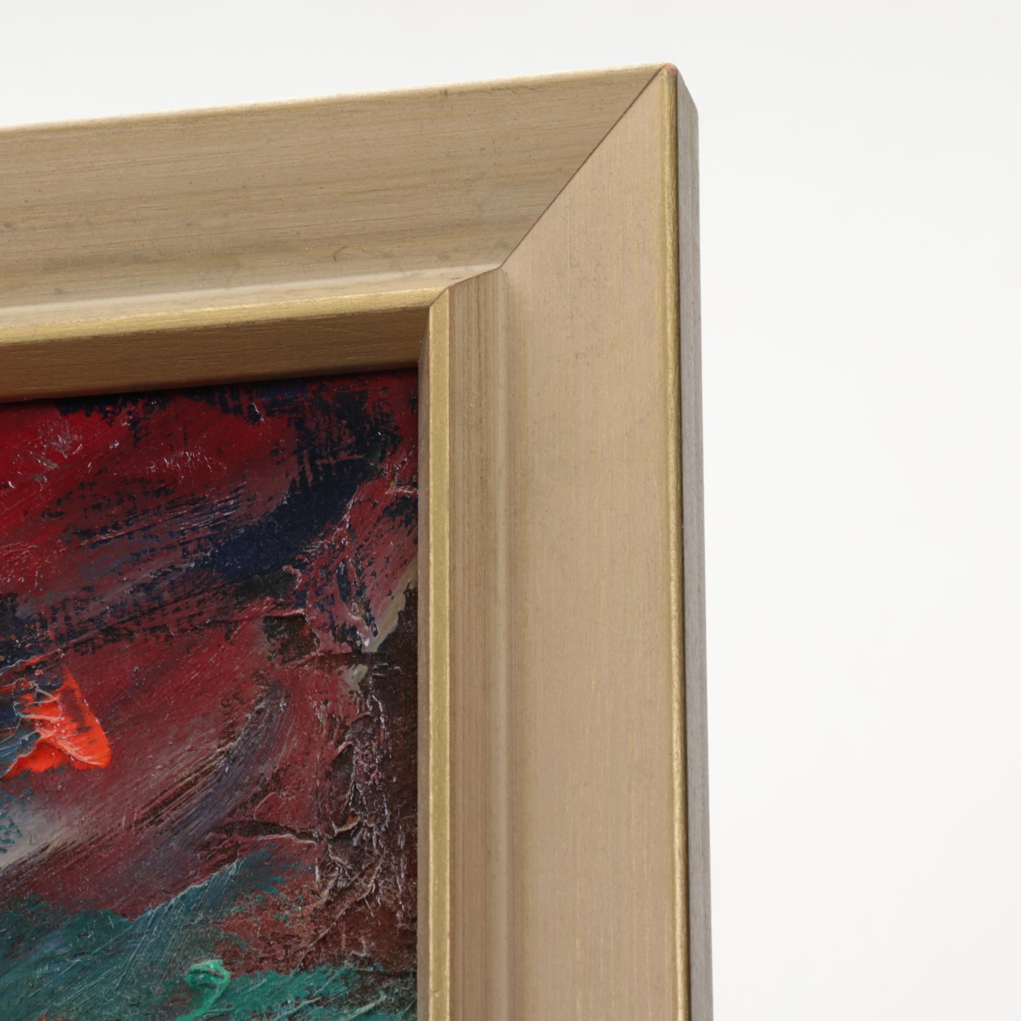 Henry Mog Folk Art Oil Painting of Orange Bird, Circa 1965