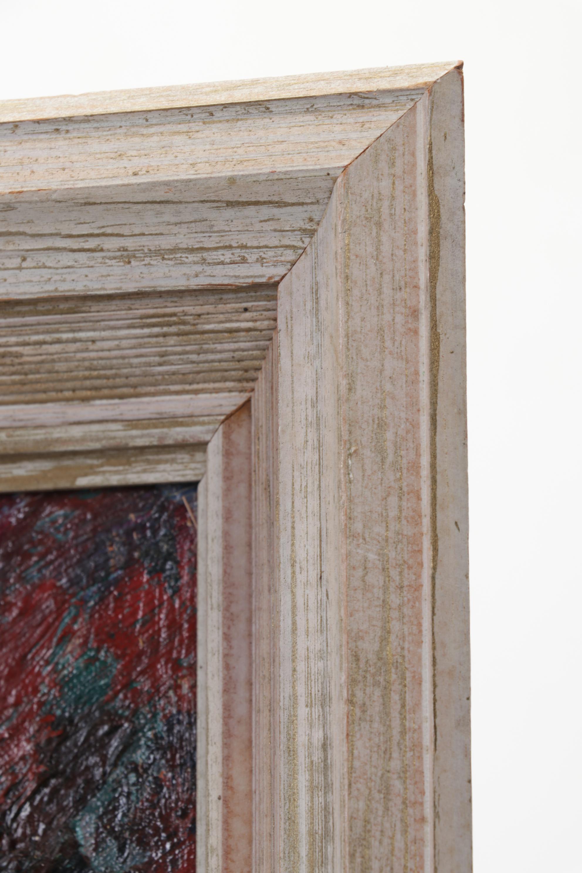 Henry Mog Folk Art Impasto Oil Painting of Market Scene, Circa 1965