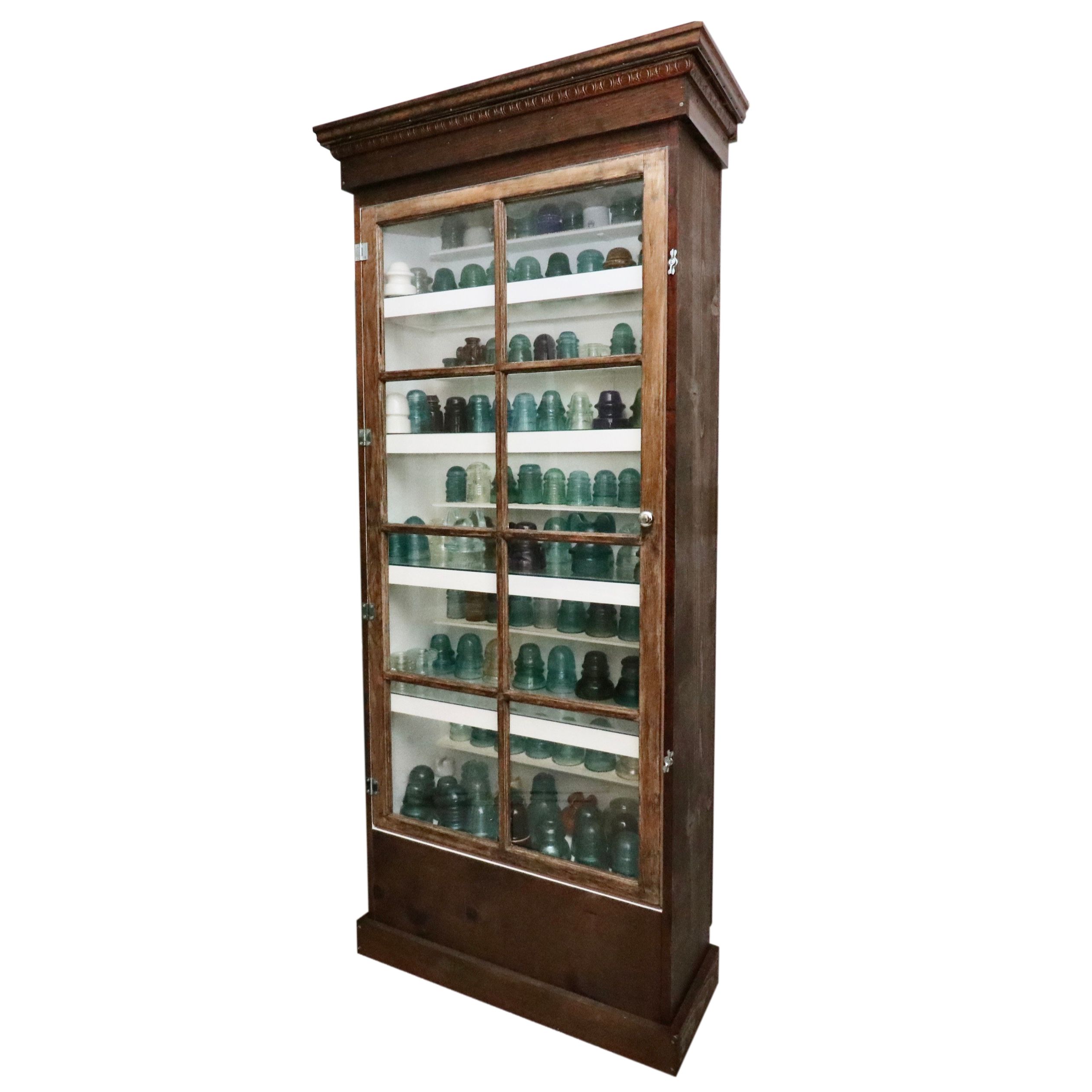 Handcrafted Curio Cabinet Featuring an Insulator Collection