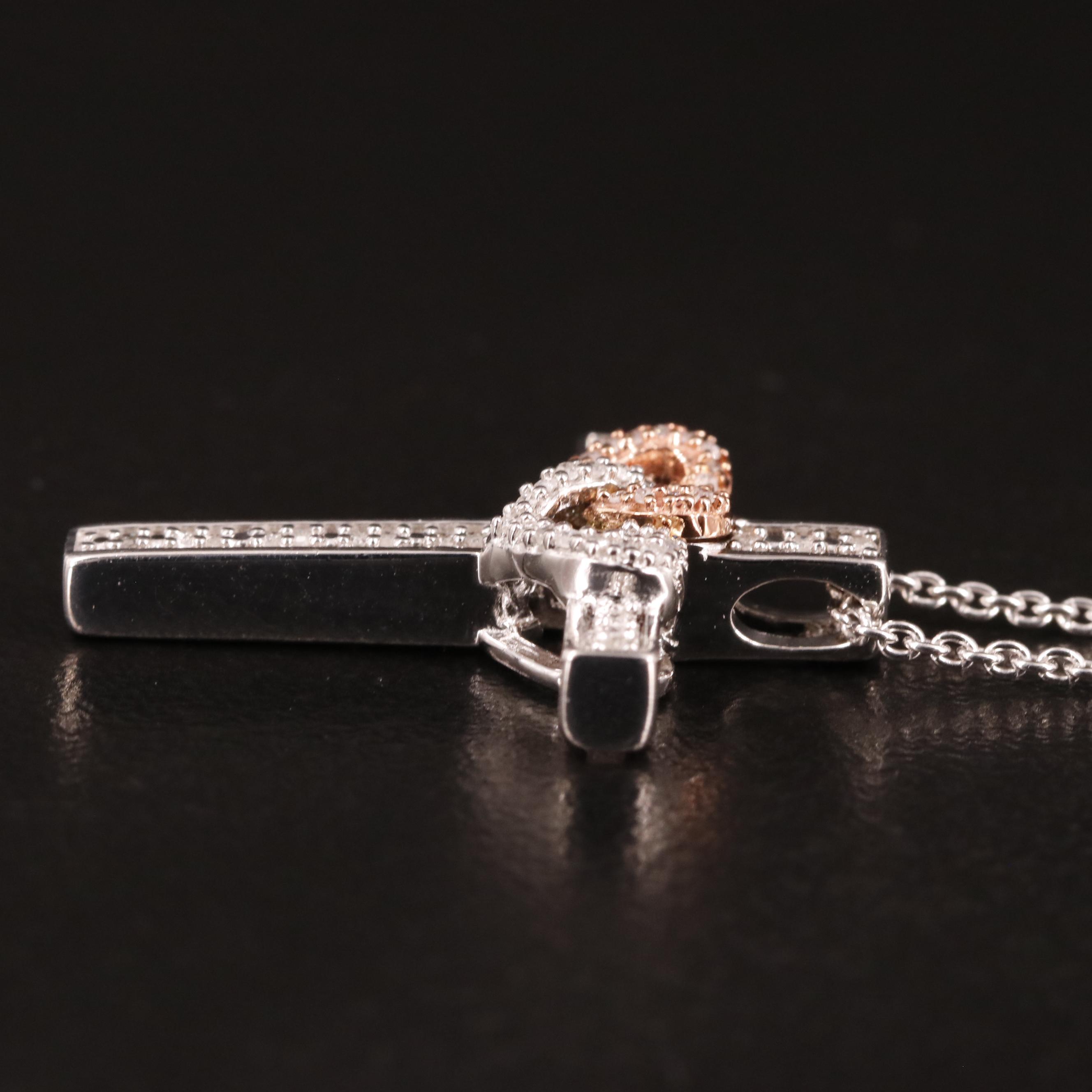 Sterling Diamond Double Heart Cross Pendant Necklace