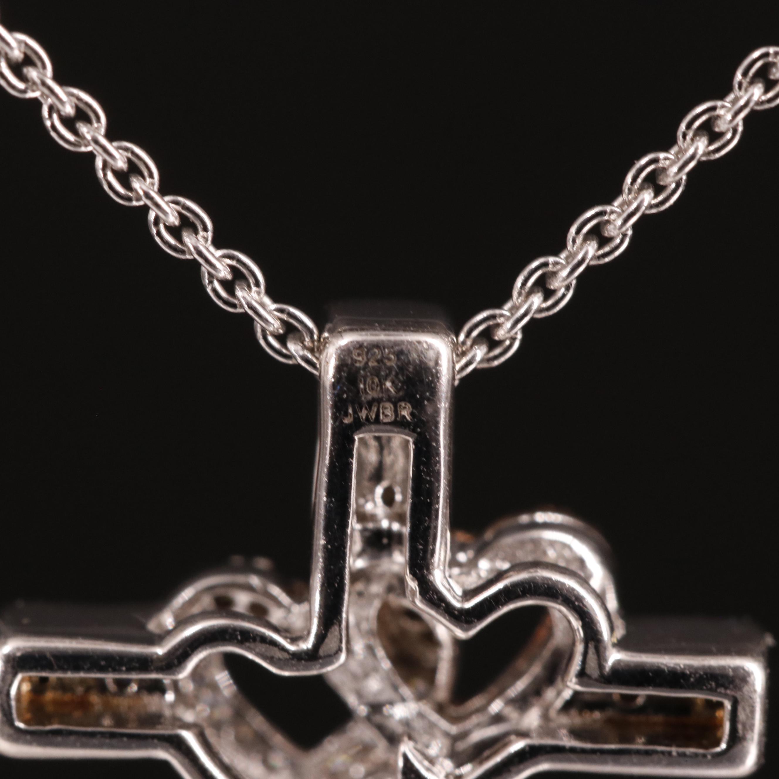 Sterling Diamond Double Heart Cross Pendant Necklace