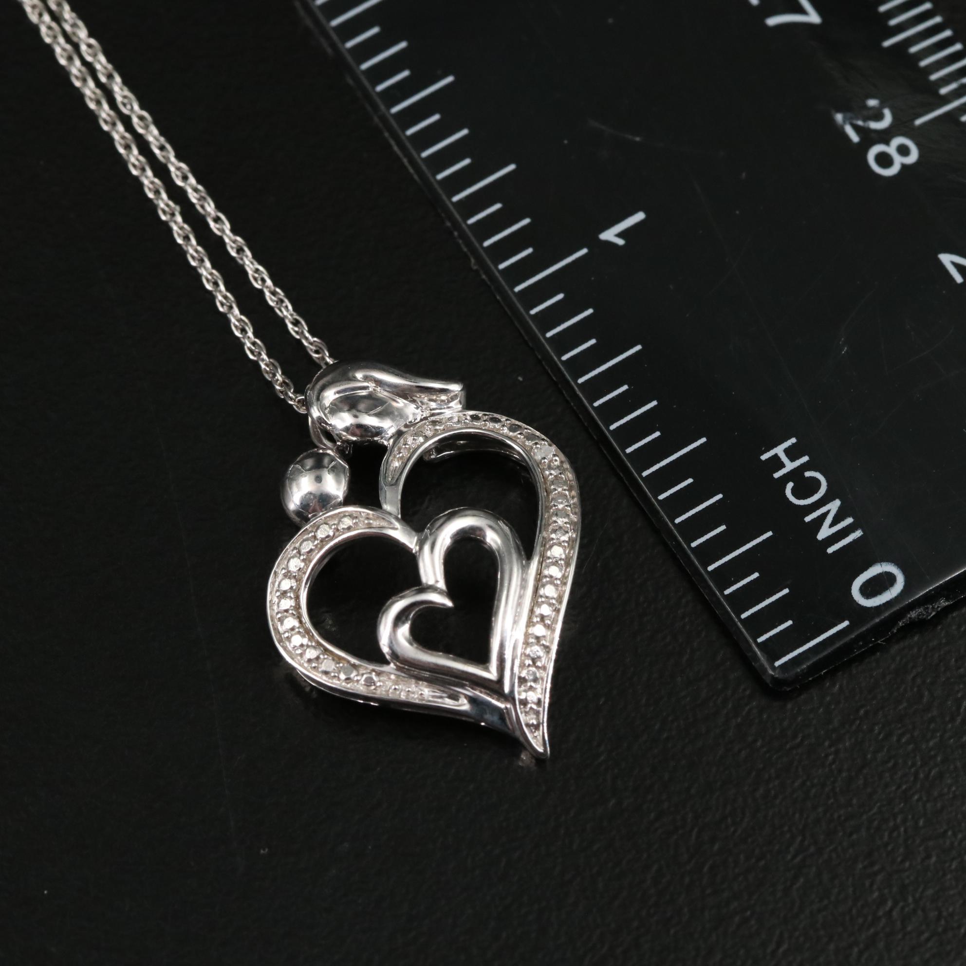 Sterling Diamond Double Heart Pendant Necklace