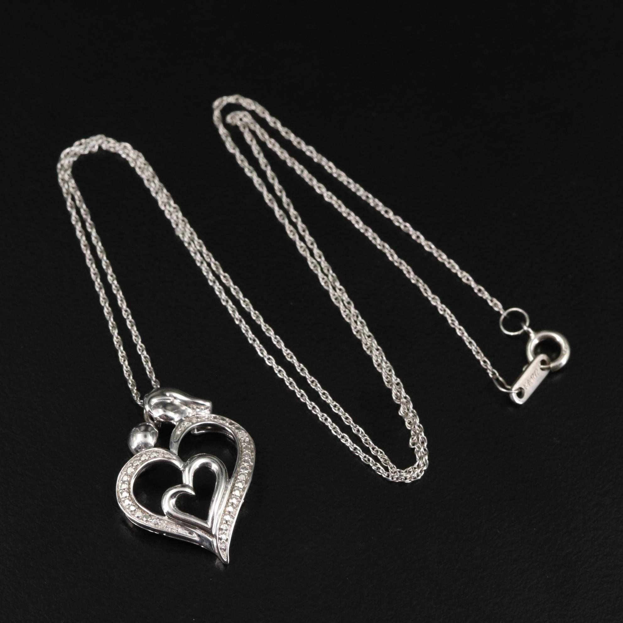 Sterling Diamond Double Heart Pendant Necklace