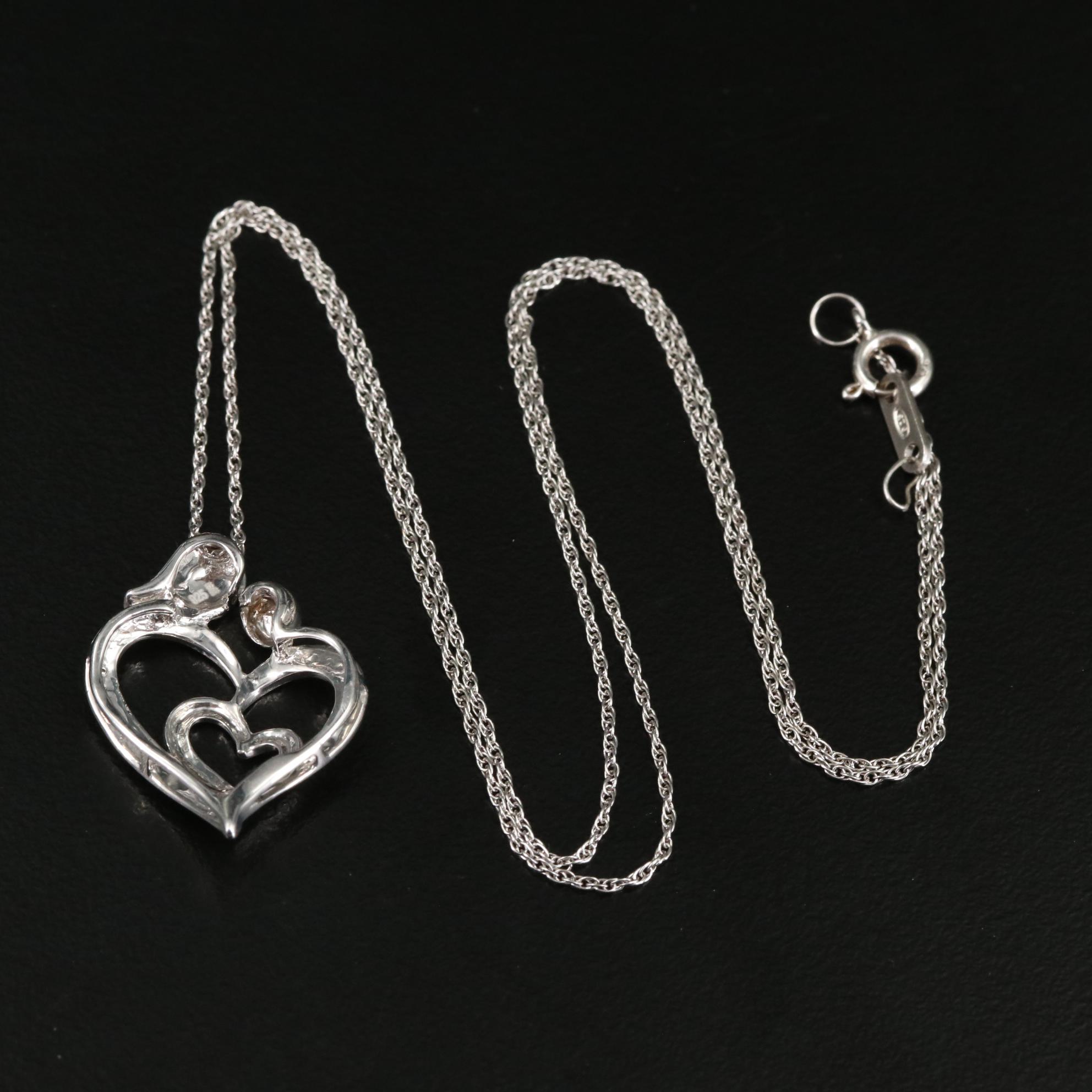 Sterling Diamond Double Heart Pendant Necklace