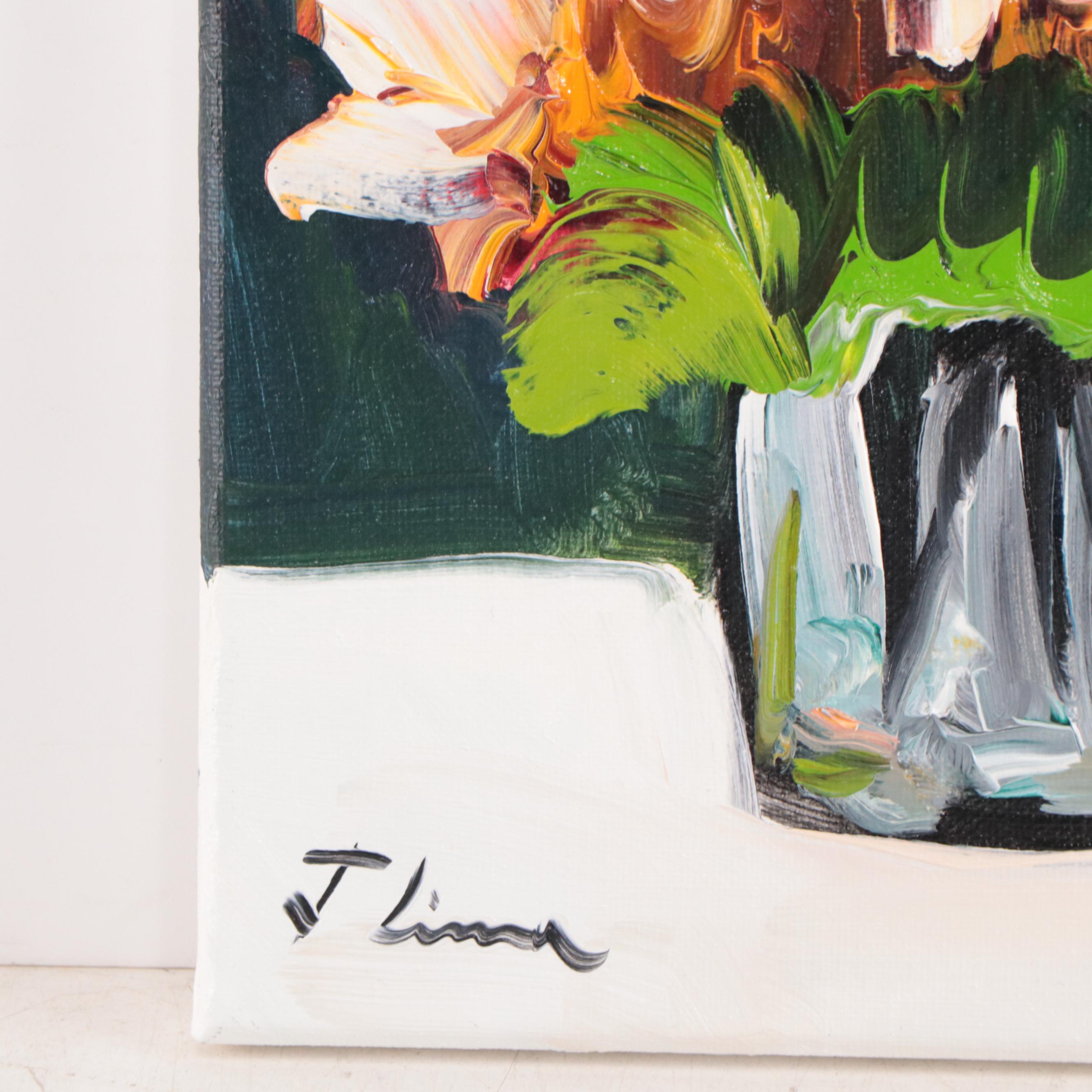 José M. Lima Floral Still Life Oil Painting, 2023