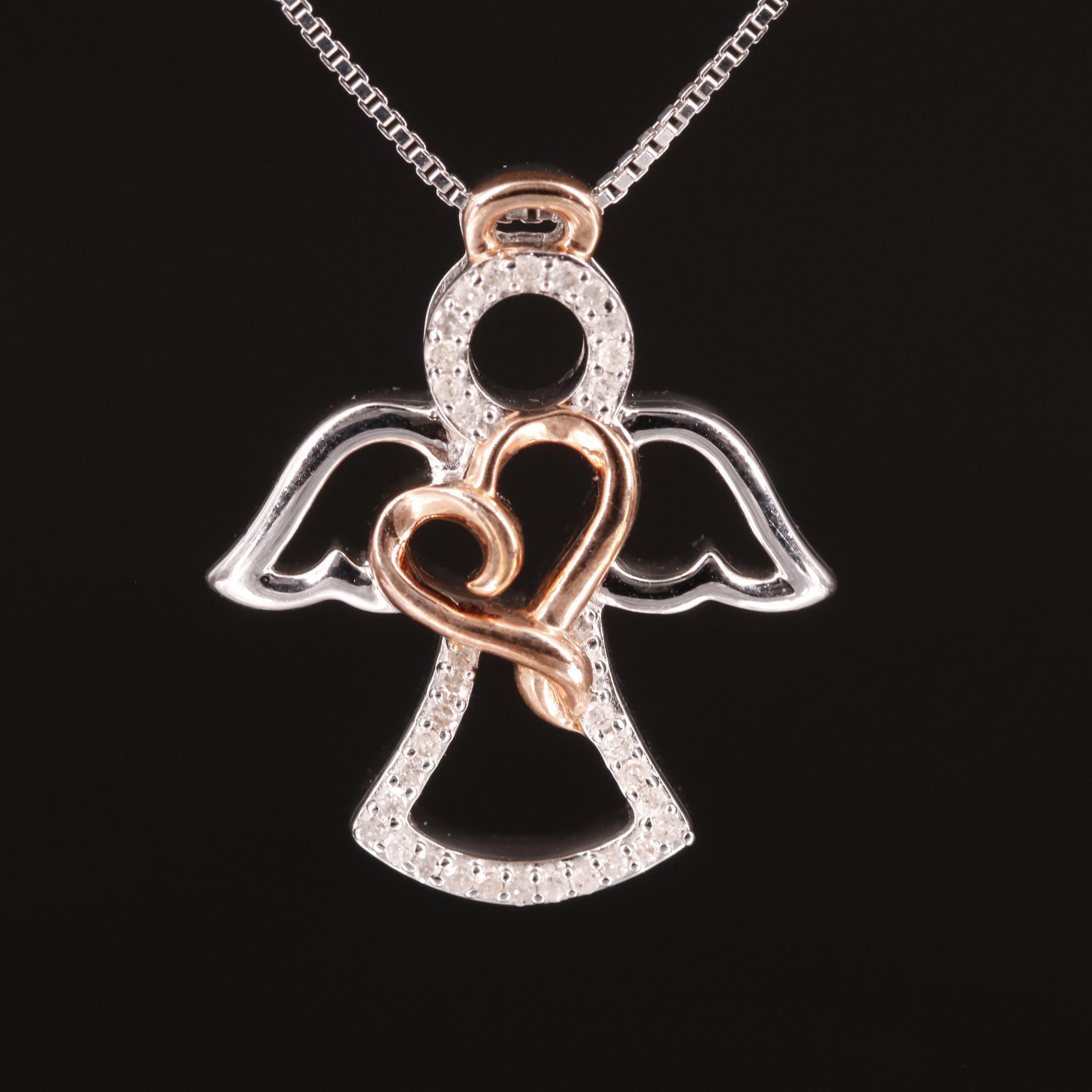 Sterling Diamond Angel Pendant Necklace