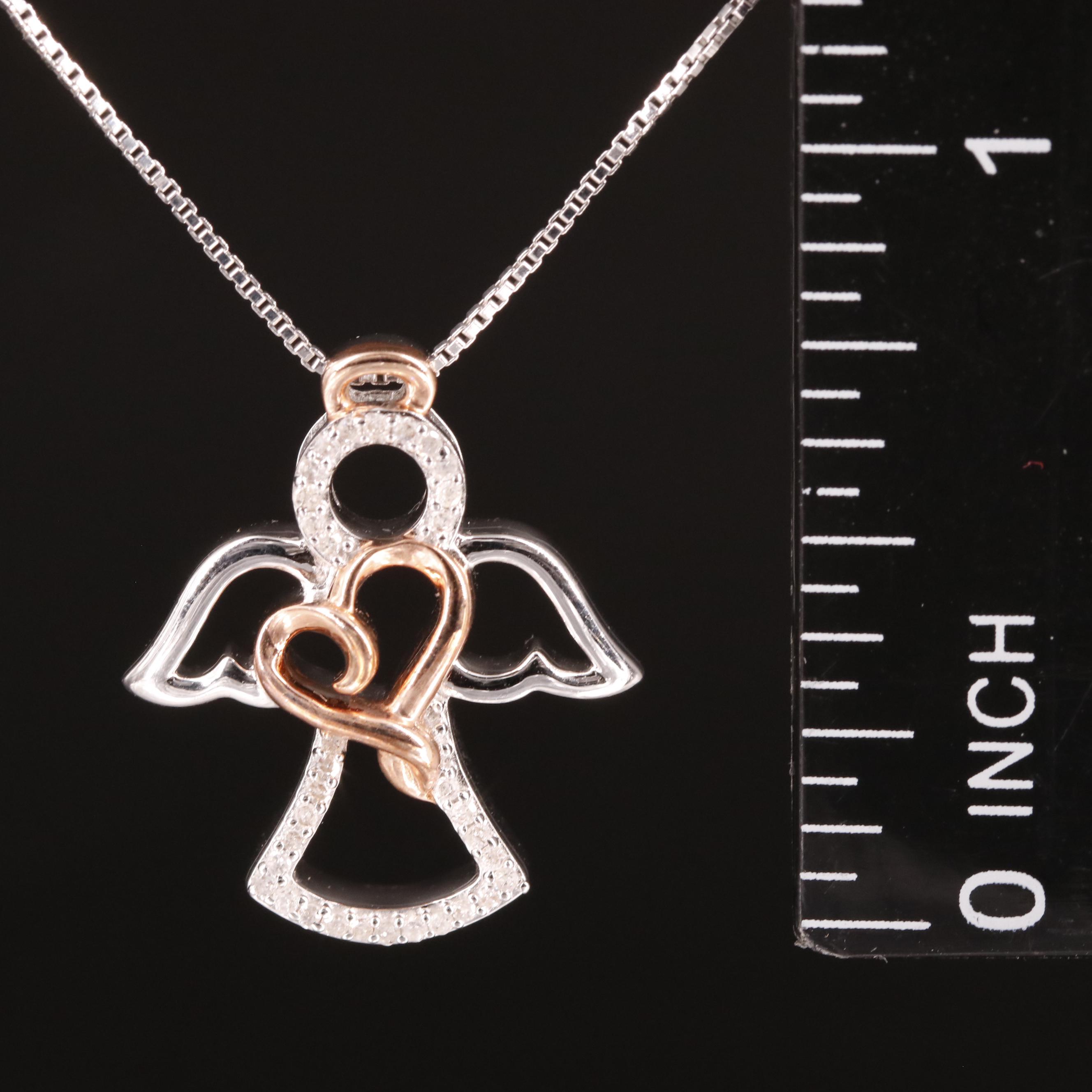 Sterling Diamond Angel Pendant Necklace