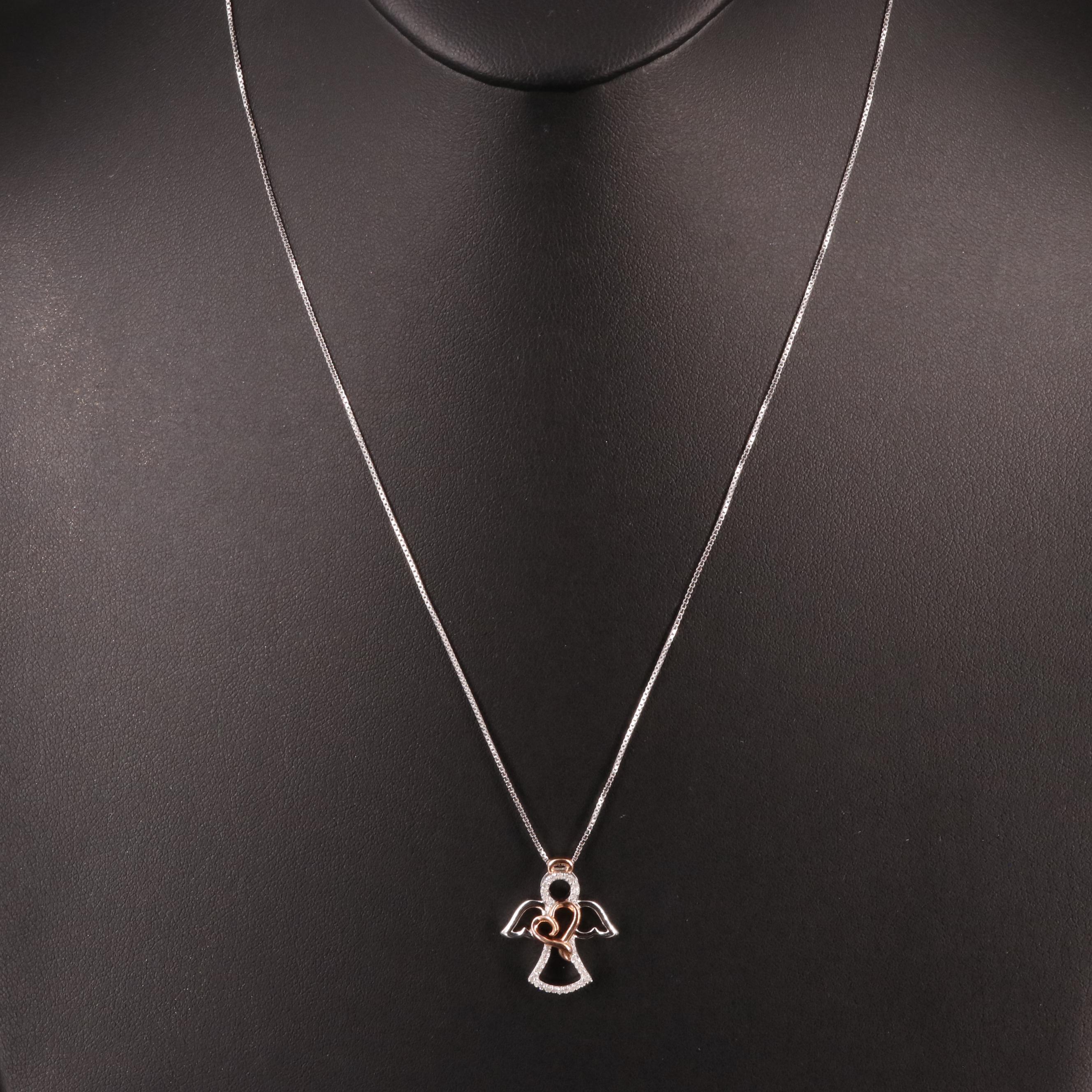Sterling Diamond Angel Pendant Necklace