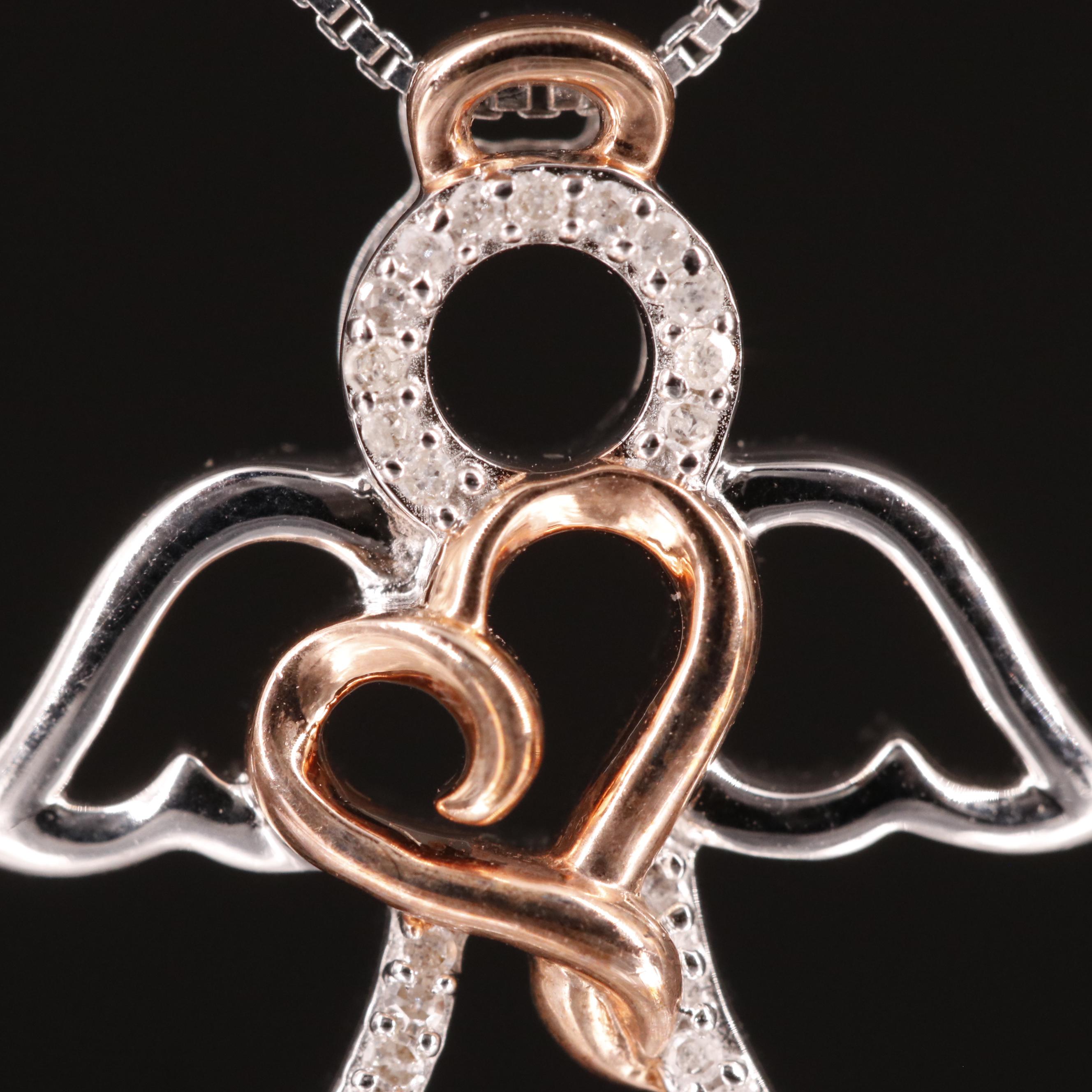 Sterling Diamond Angel Pendant Necklace